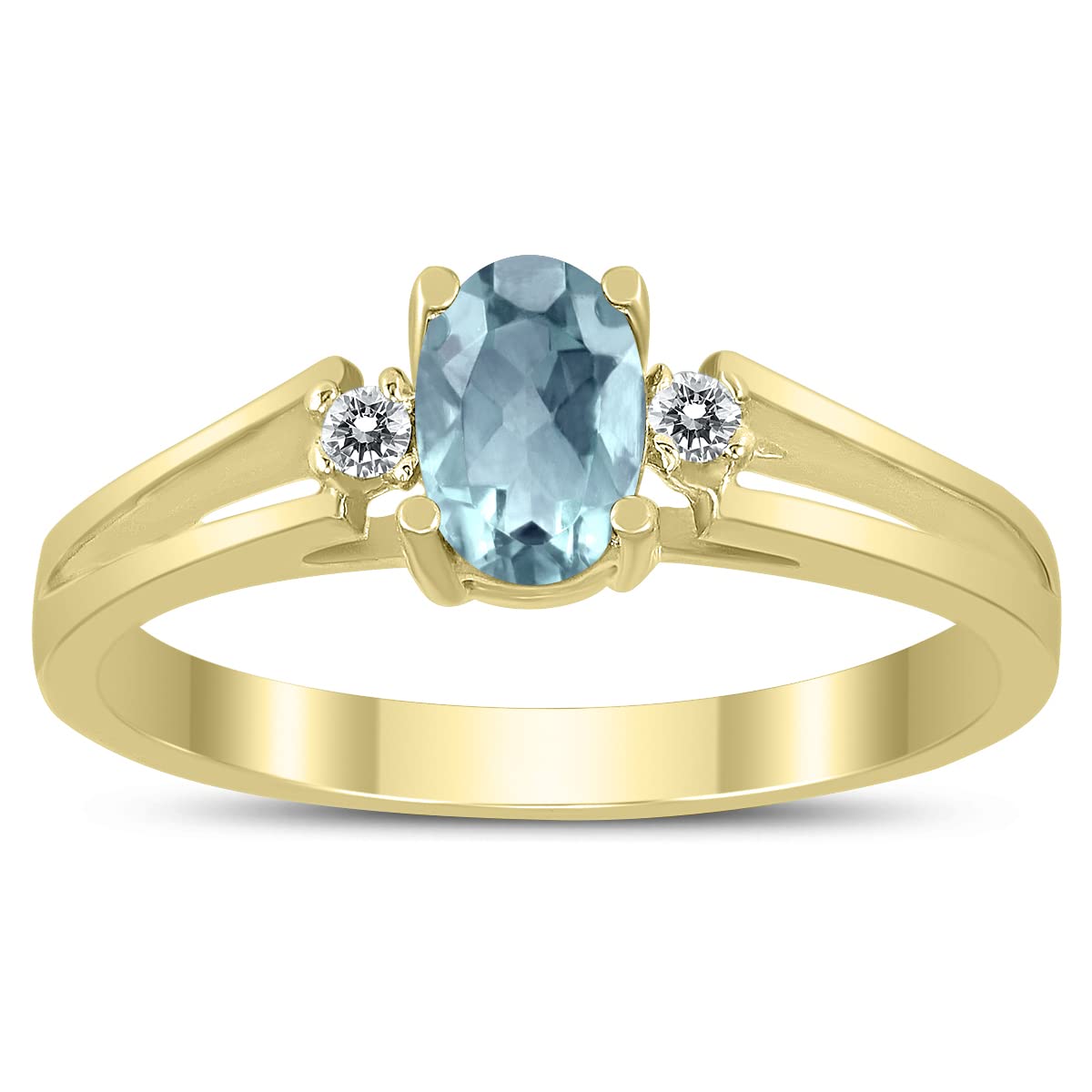 6X4MM Aquamarine and Diamond 3-Stone Ring in 10K Yellow Gold - Elegant Jewelry for Engagement, Anniversary & Special Occasions