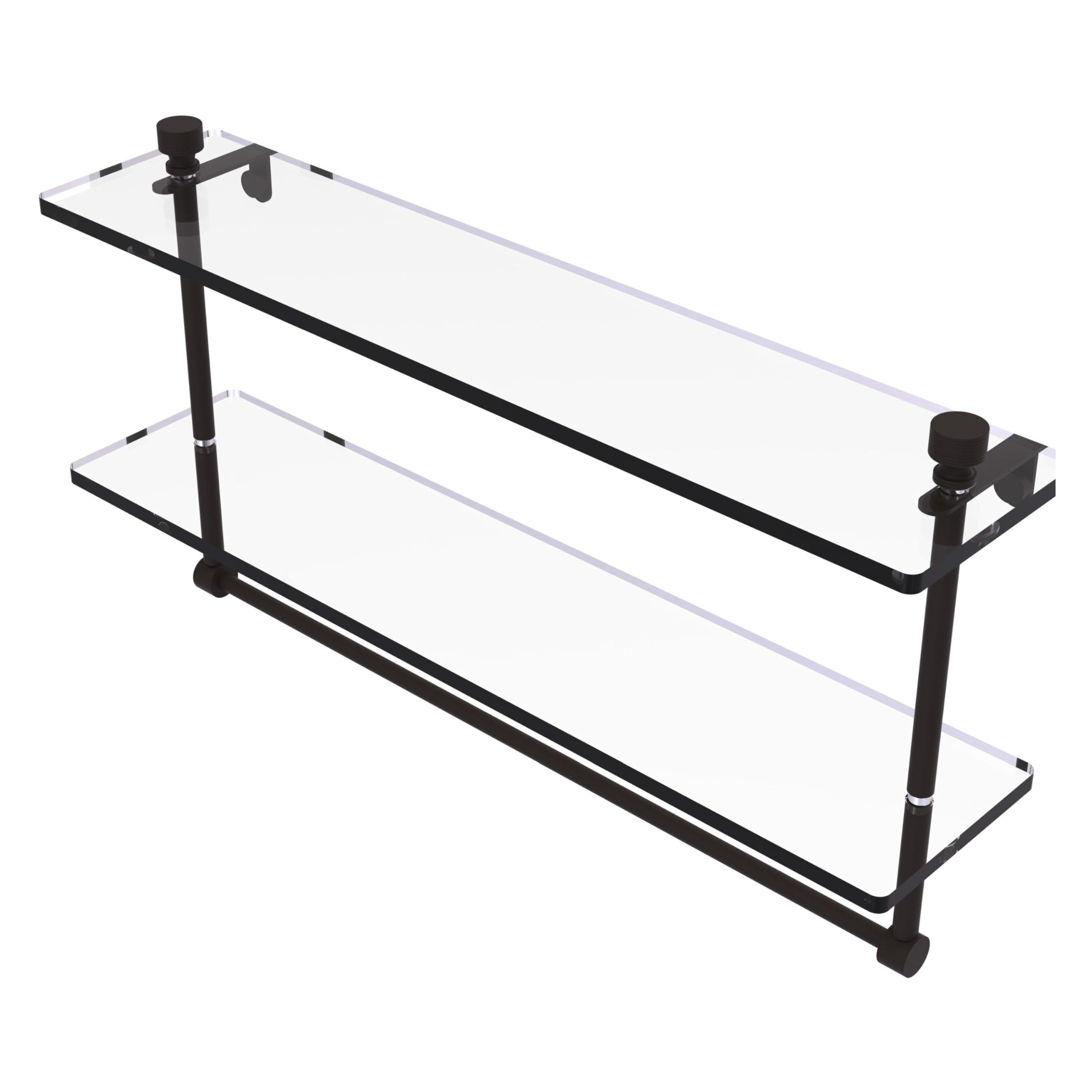 Allied Brass FT-2/22TB-ORB Foxtrot Collection 22 Inch Two-Tiered Glass Towel Bar Shelf with Integrated Shelf - Oil Rubbed Bronze Finish for Bathroom Organization & Luxury Spa Decor