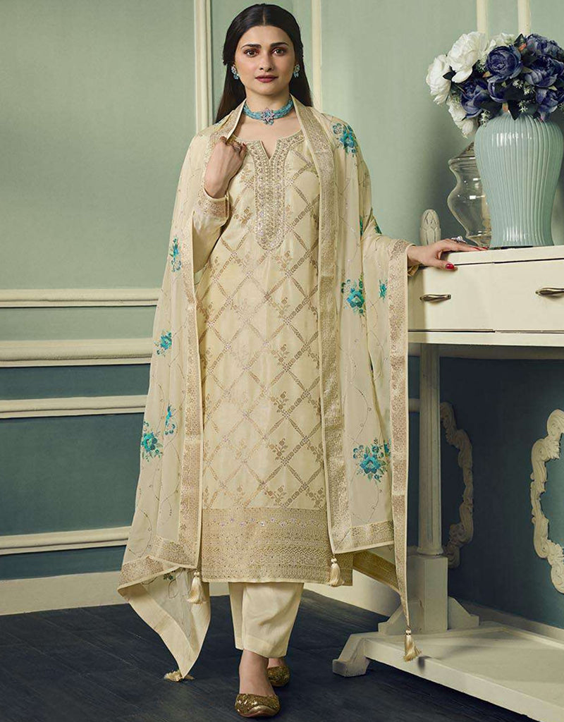 Beige Viscose Jacquard Straight Leg Pants for Women - Comfortable & Stylish Trousers for Office, Travel and Casual Wear
