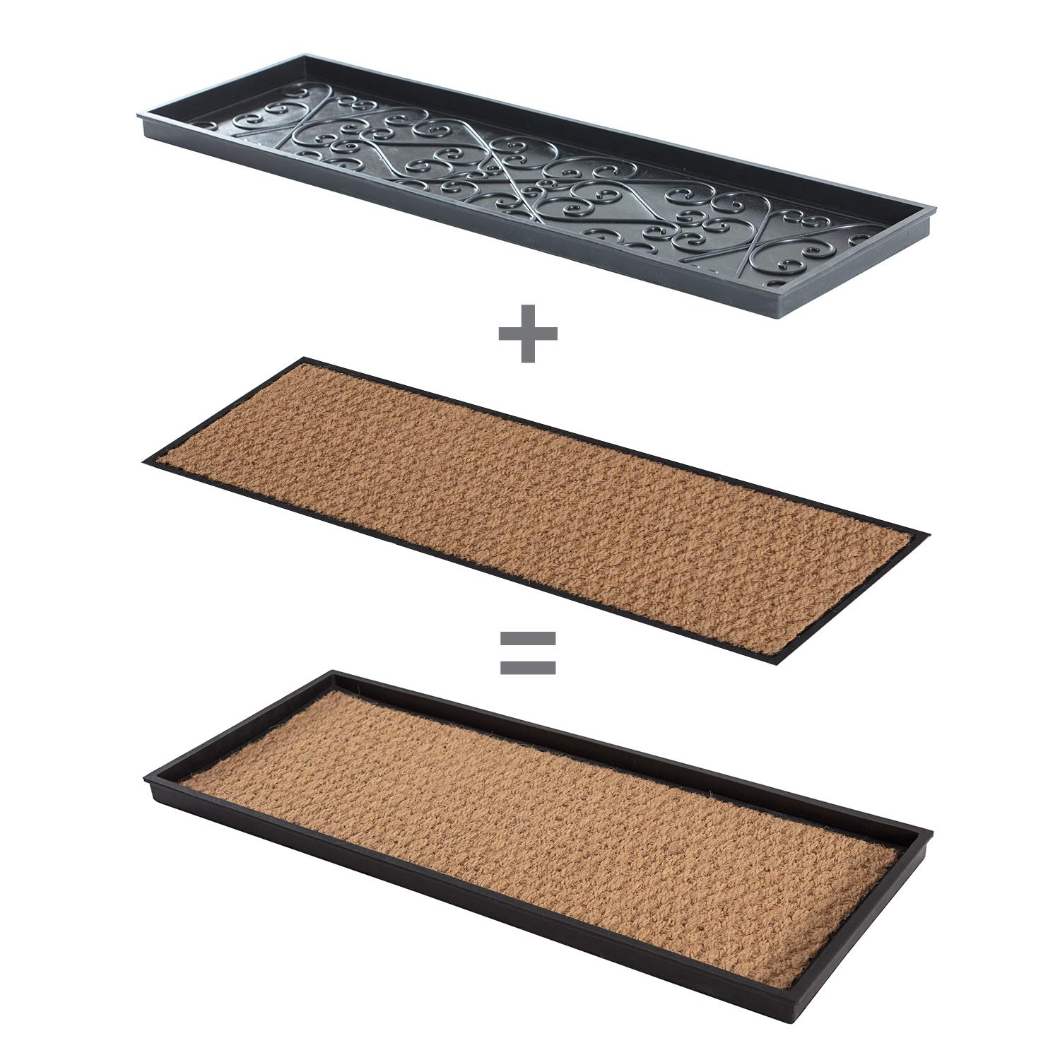 Anji Mountain Heavy Duty Waterproof Rubber Shoe Storage Mat Organizer - Boot Tray with Coir Tan Insert, Fits 4 Pairs (46.5