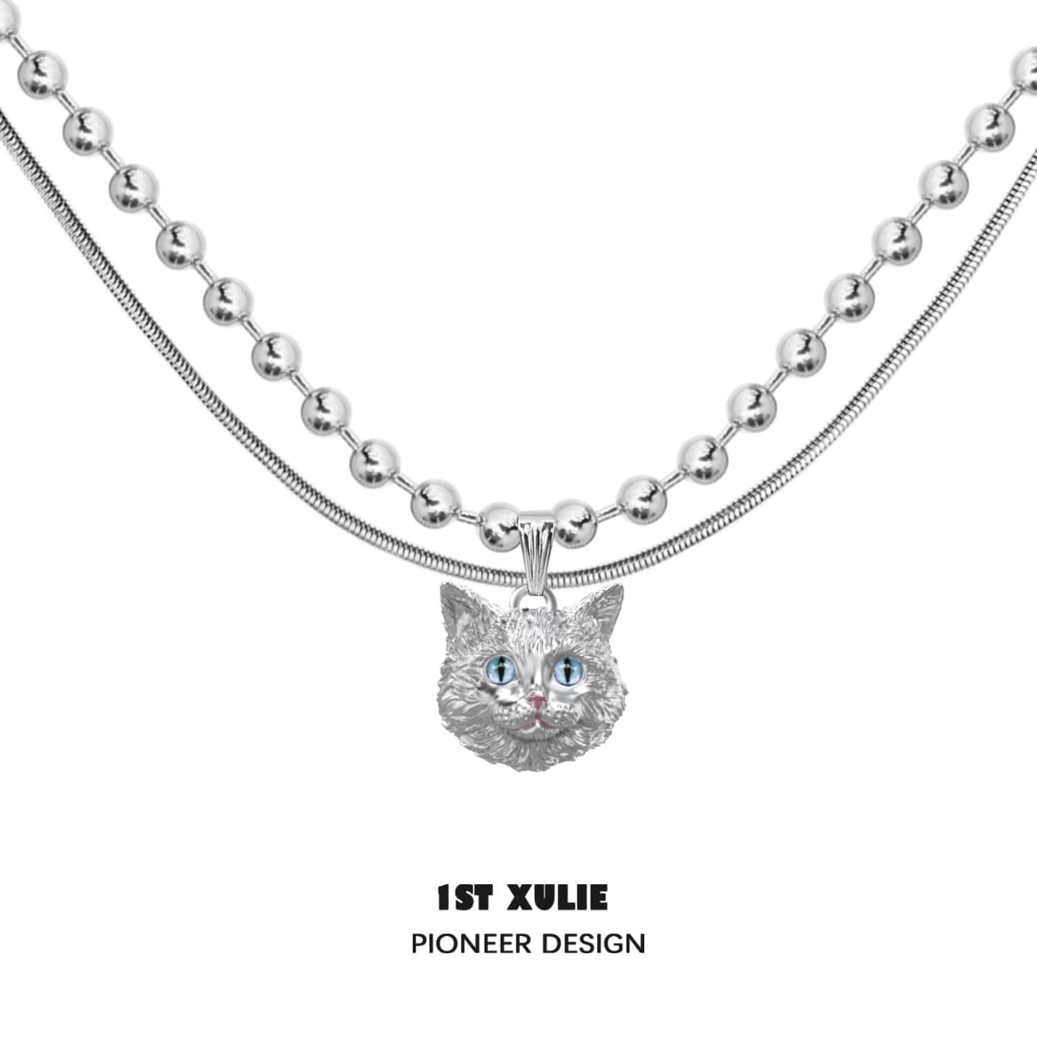 Cat Queen Y2K Double Chain 18k Platinum Plated Necklace™ - Trendy Layered Choker for Women, Perfect for Parties, Date Nights & Fashion Accessories