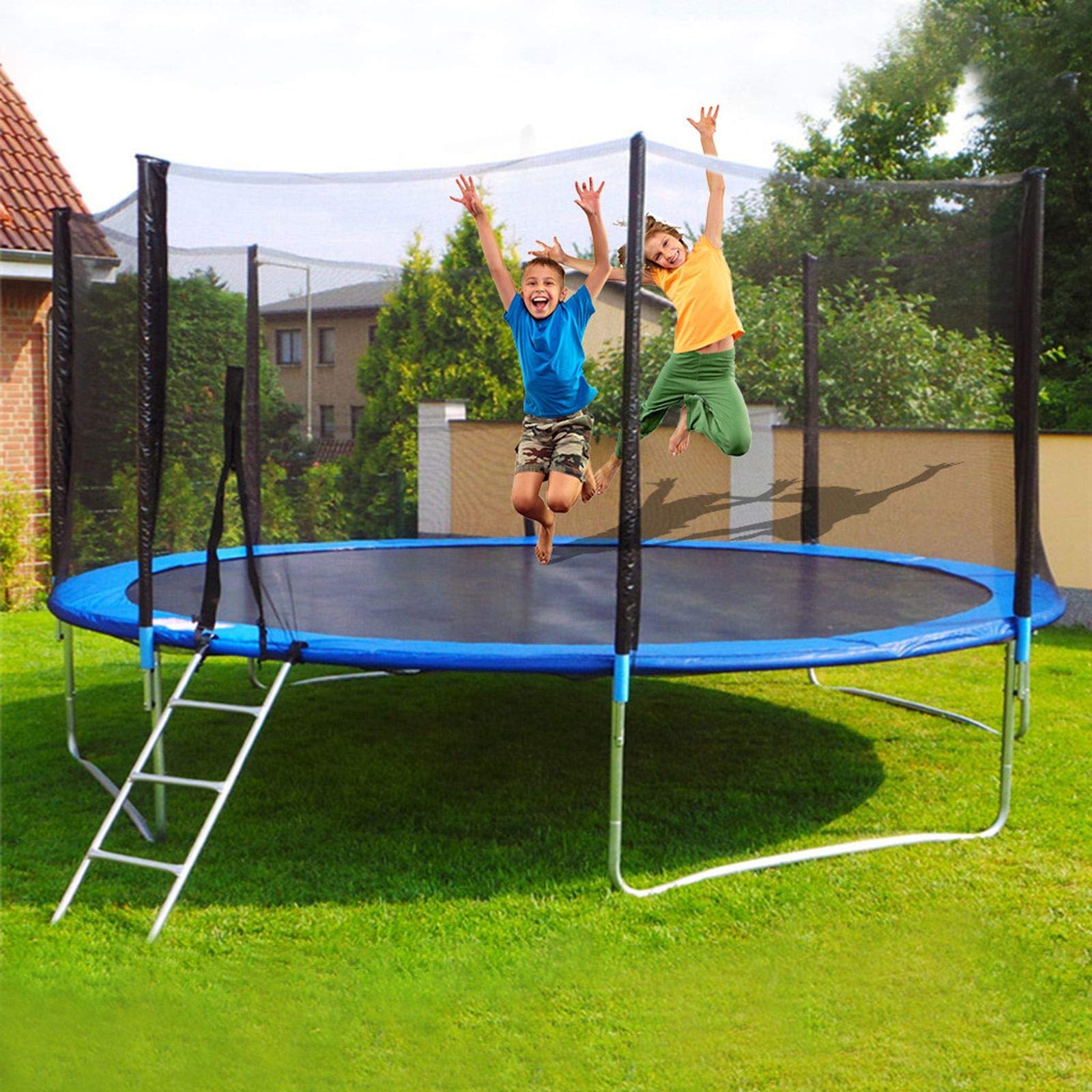 10 FT Kids Trampoline with Safety Enclosure Net - Outdoor Bounce Jump Trampoline Set Includes Spring Pad, Waterproof Jump Mat & Ladder - Indoor/Outdoor Fitness Trampoline for Children (US Stock) - Perfect for Backyard Play, Exercise, and Family Fun