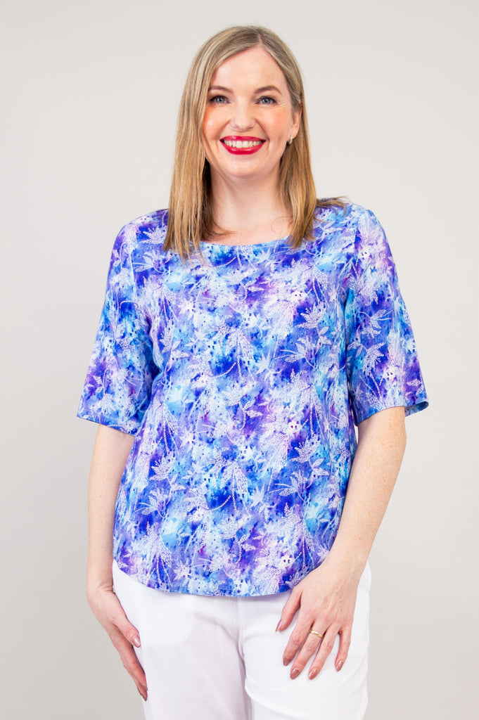 Liza Top - Stylish Dotty Print Linen Bamboo Blend Women's Blouse for Casual Wear & Summer Outfits