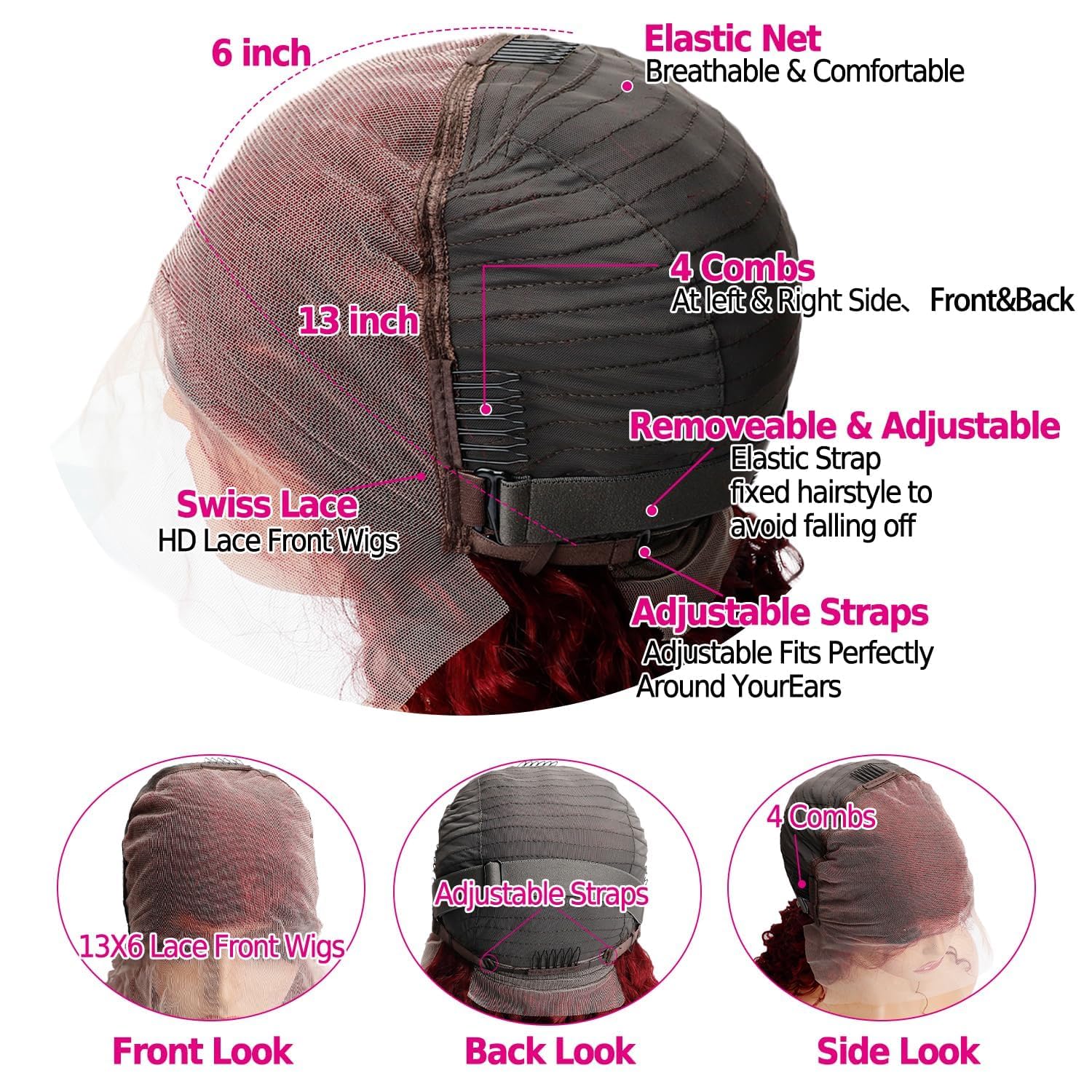Burgundy 13x6 Deep Wave Lace Front Wig Human Hair 180% Density - 30 Inch Red Colored Curly Lace Frontal Wig for Black Women | 99J Brazilian Virgin Hair | Perfect for Parties, Weddings & Daily Wear