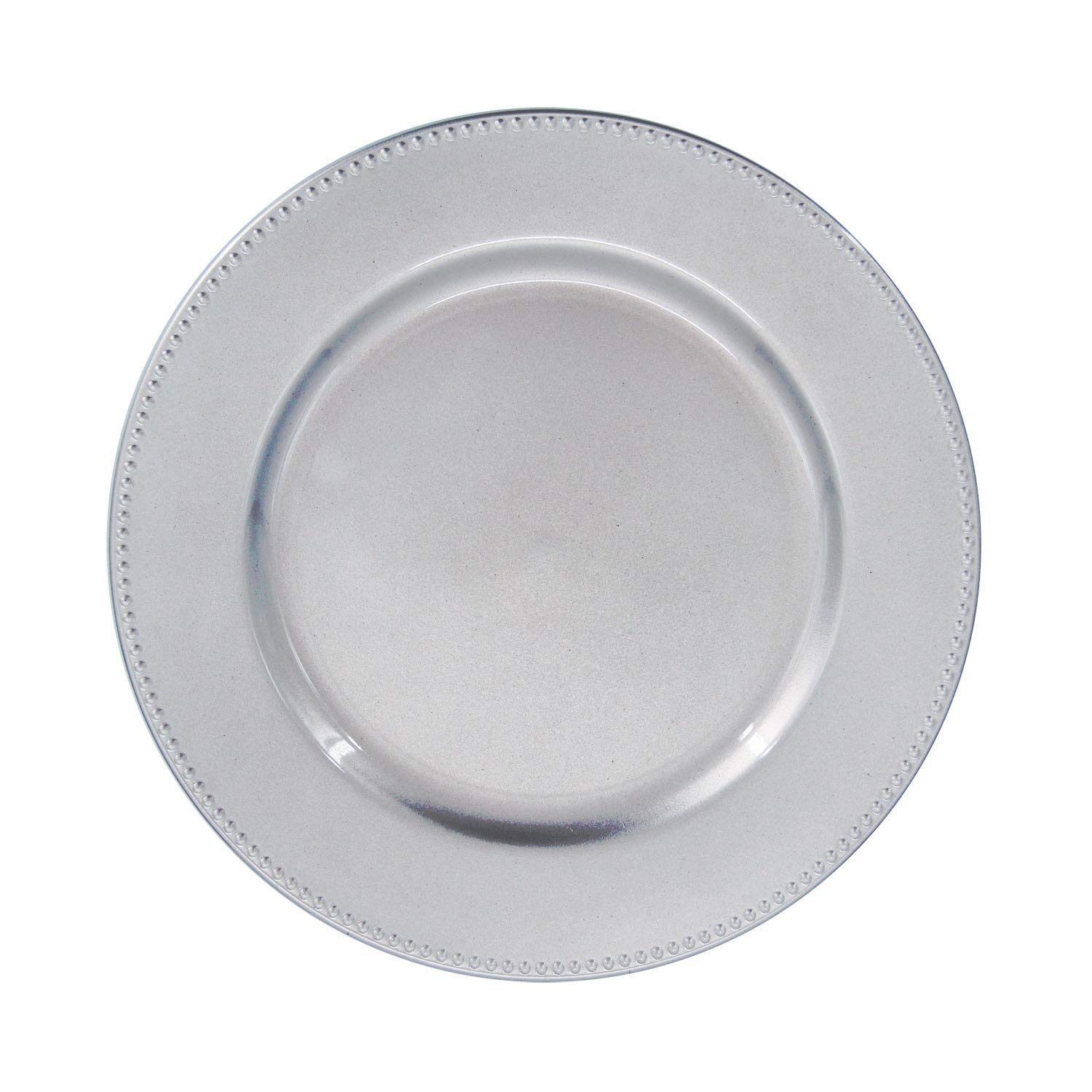WELMATCH 12-Pack Silver Plastic Beaded Charger Plates - 13 Inch Round Decorative Dinner Plates for Wedding, Party & Special Events - Elegant Table Setting Decor