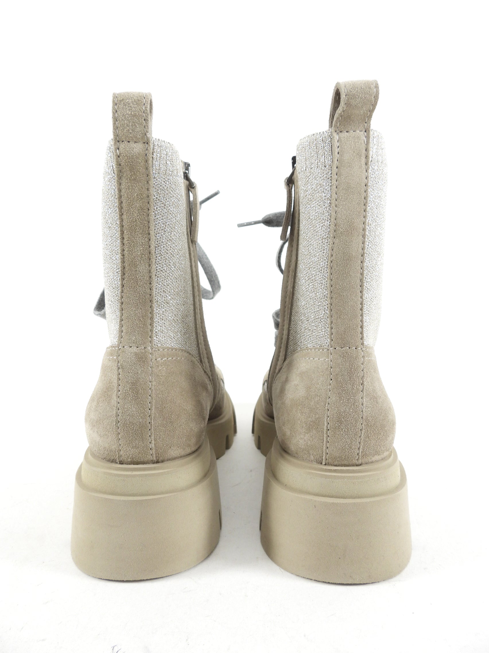 Brunello Cucinelli Light Taupe Monili Lace Up Ankle Boots Size 36.5 - Women's Luxury Leather Booties for Fall & Winter Fashion, Office Wear & Evening Outfits