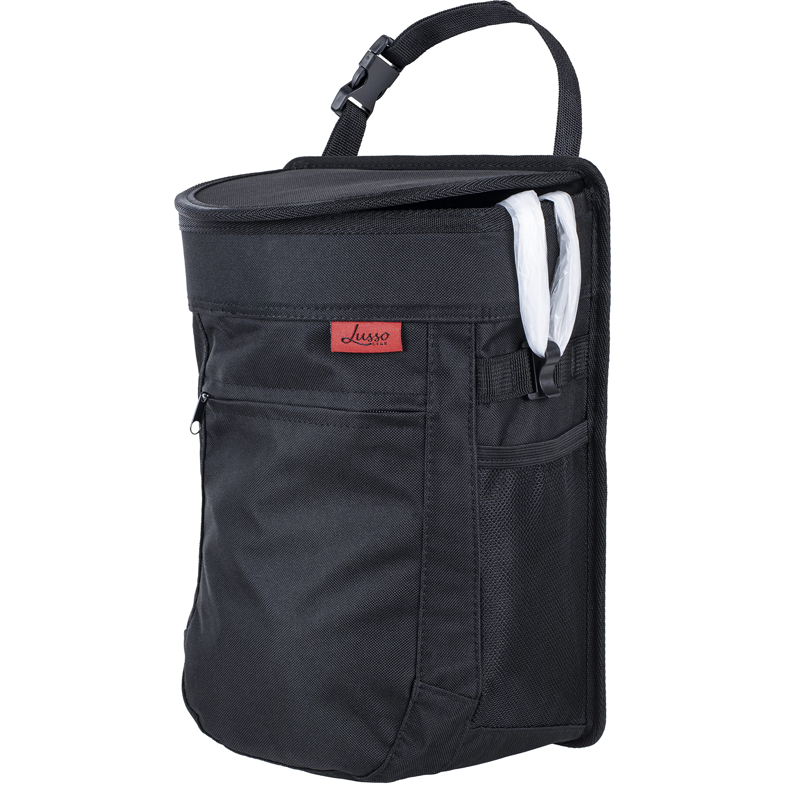 Lusso Gear 2.5 Gallon Spill-Proof Car Trash Can with Leak-Proof Lid - Hanging Garbage Bin for Car, SUV, Truck & Minivan - Removable Waterproof Liner, Easy to Clean - Odor-Free Vehicle Accessories (Black) - Perfect for Road Trips, Commuting & Family Travel