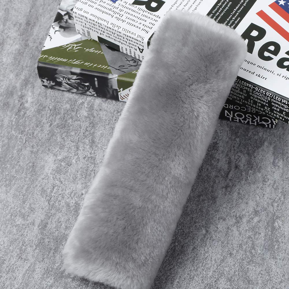 Genuine Merino Wool Car Seat Belt Pad - 2 Pack Soft Shoulder & Neck Protector for Comfort & Safety | Natural Sheepskin Cover for Long Drives & Road Trips (Misty Gray)