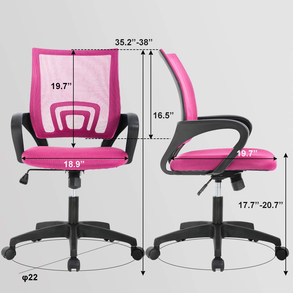Ergonomic Office Chair with Lumbar Support - Adjustable Mesh Computer Desk Chair, Swivel Rolling Task Chair for Women & Adults (Pink) - Perfect for Home Office, Gaming & Workspaces
