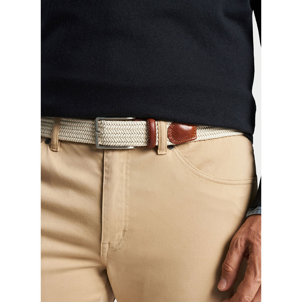 Peter Millar Men's Waxed Braided Leather Belt in Stone Color - Classic Casual & Business Wear Accessory