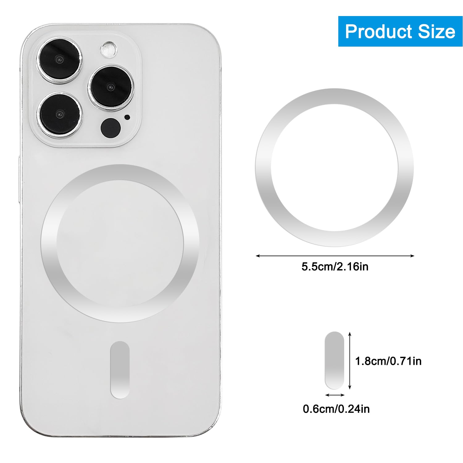 8 Pack Universal Metal Rings for MagSafe Magnetic Wireless Charger - Compatible with iPhone 15 14 13 Cases - Ultra-Thin Adhesive Sticker Rings for Car Mount & Magnetic Accessories (No Magnet Included) - Black & Silver - Perfect for Driving, Office & Home Use
