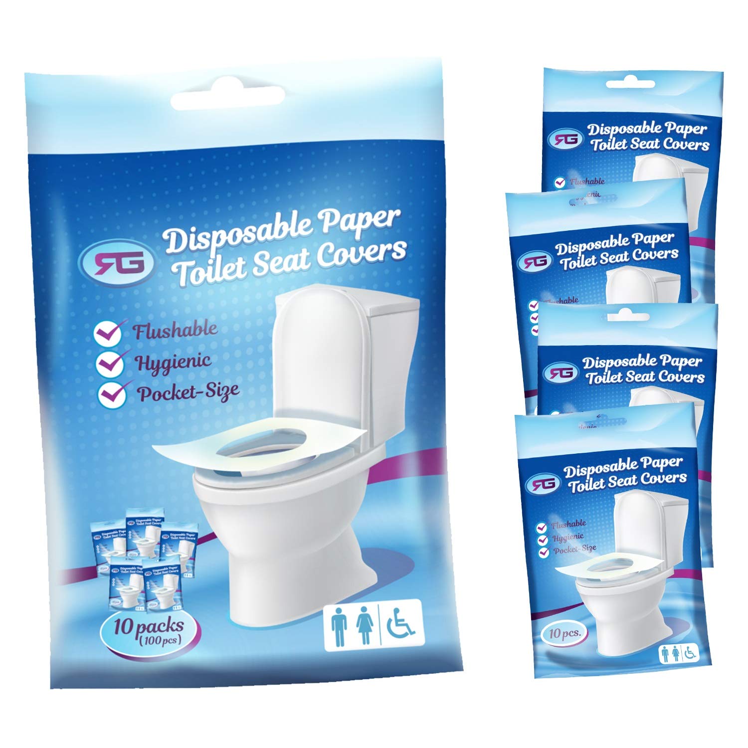**Flushable & Disposable Toilet Seat Covers - 100 Count (10 Packs x 10 Sheets) - Travel Essentials for Kids & Adults - Perfect for Road Trips, Airports, Camping & Public Restrooms**