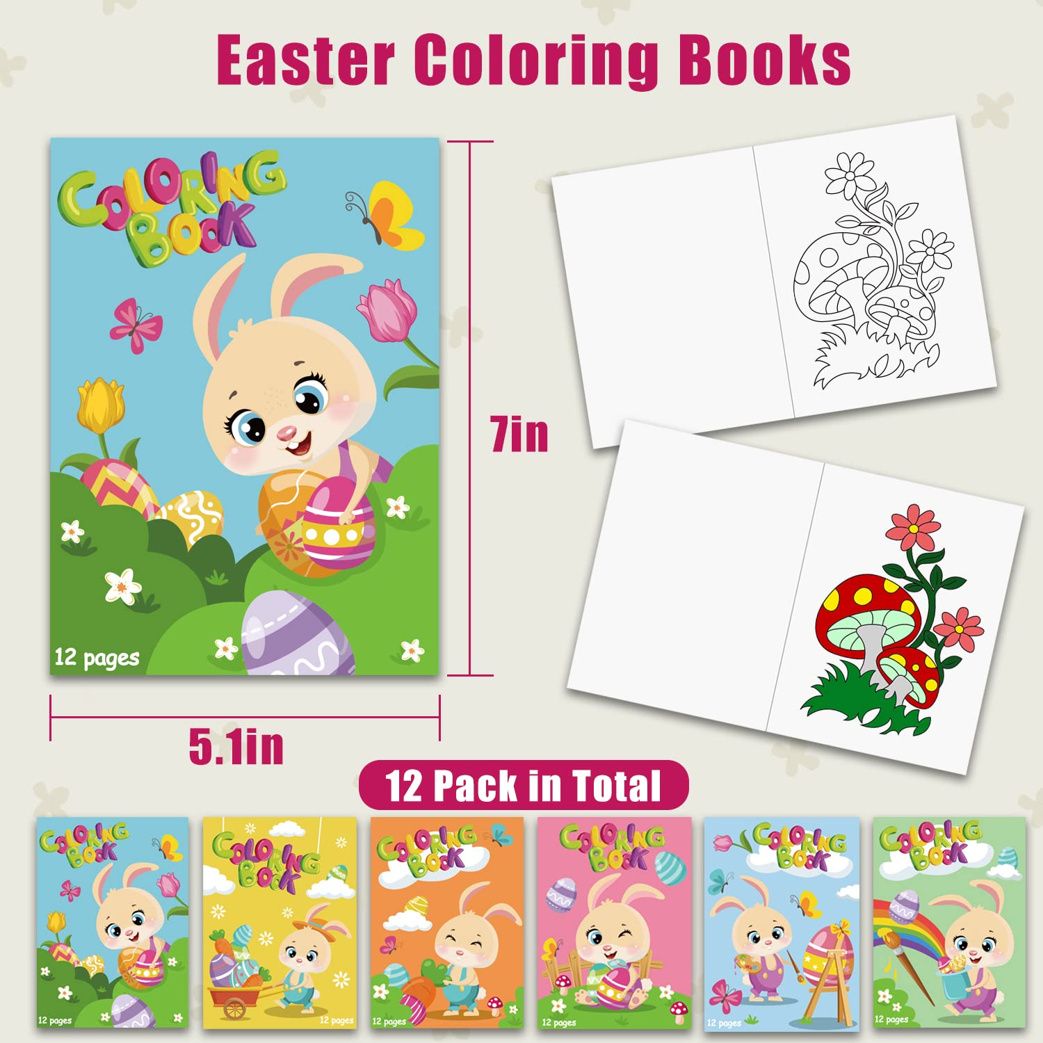 Easter Coloring Books 12 Pack - Rabbit & Egg Designs for Kids Party Favors