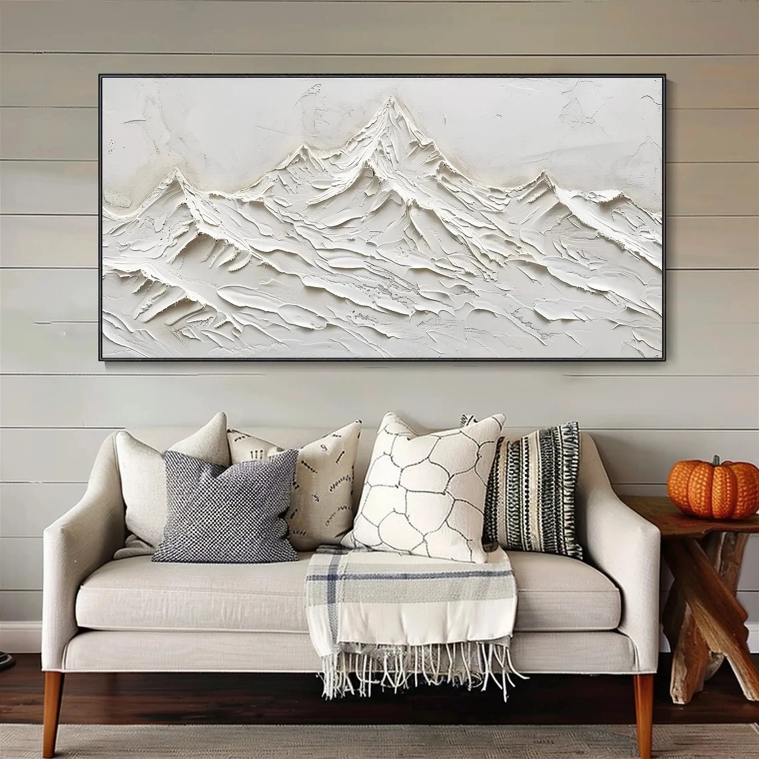 White Minimalist Textured Painting Canvas #MM246 - Modern Abstract Wall Art for Living Room, Bedroom & Office Decor