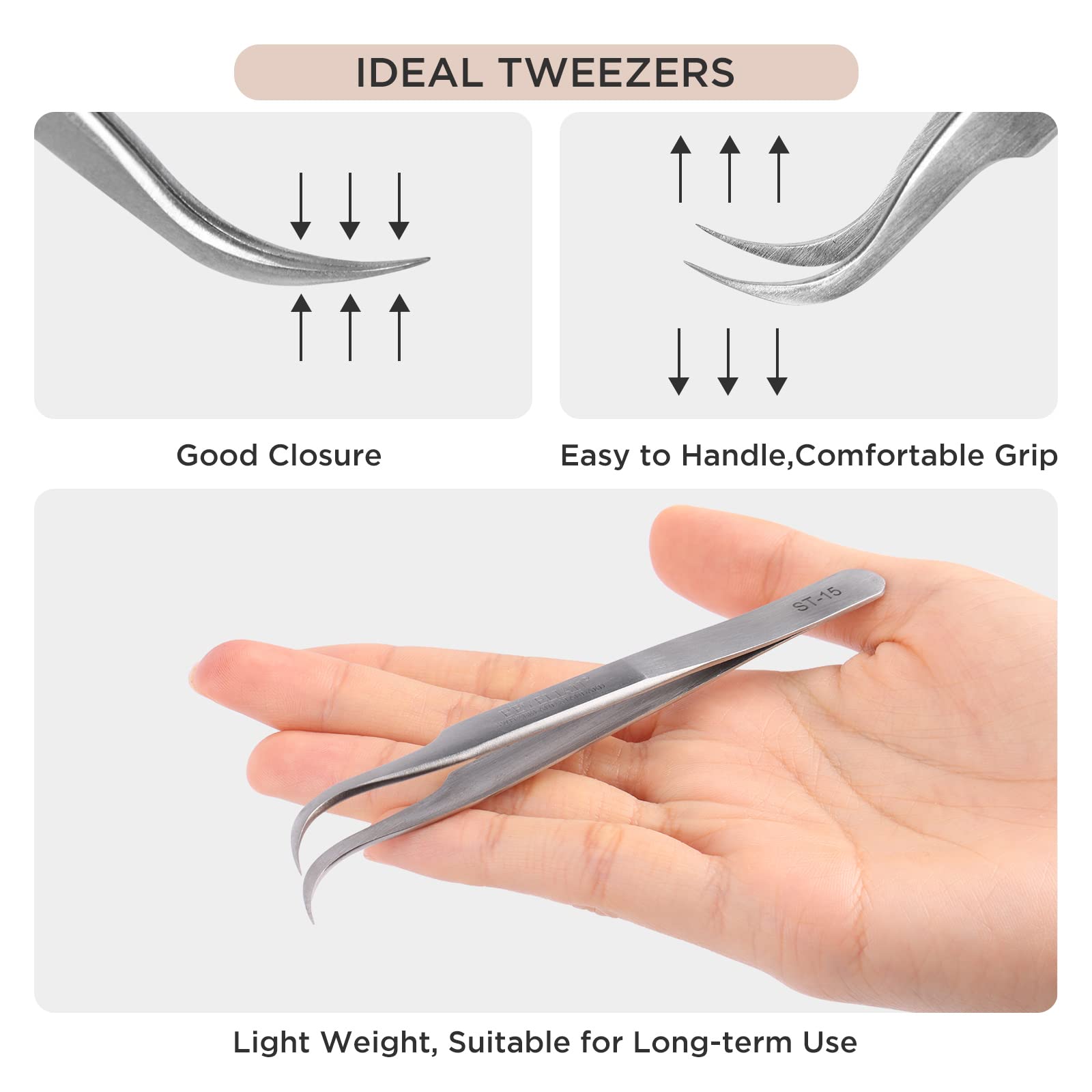 BEYELIAN Professional Eyelash Extension Tweezers - Curved Tip Stainless Steel Lashes Tweezers ST-15 for Salon & Home Use - Perfect for Lash Artists & Makeup Enthusiasts