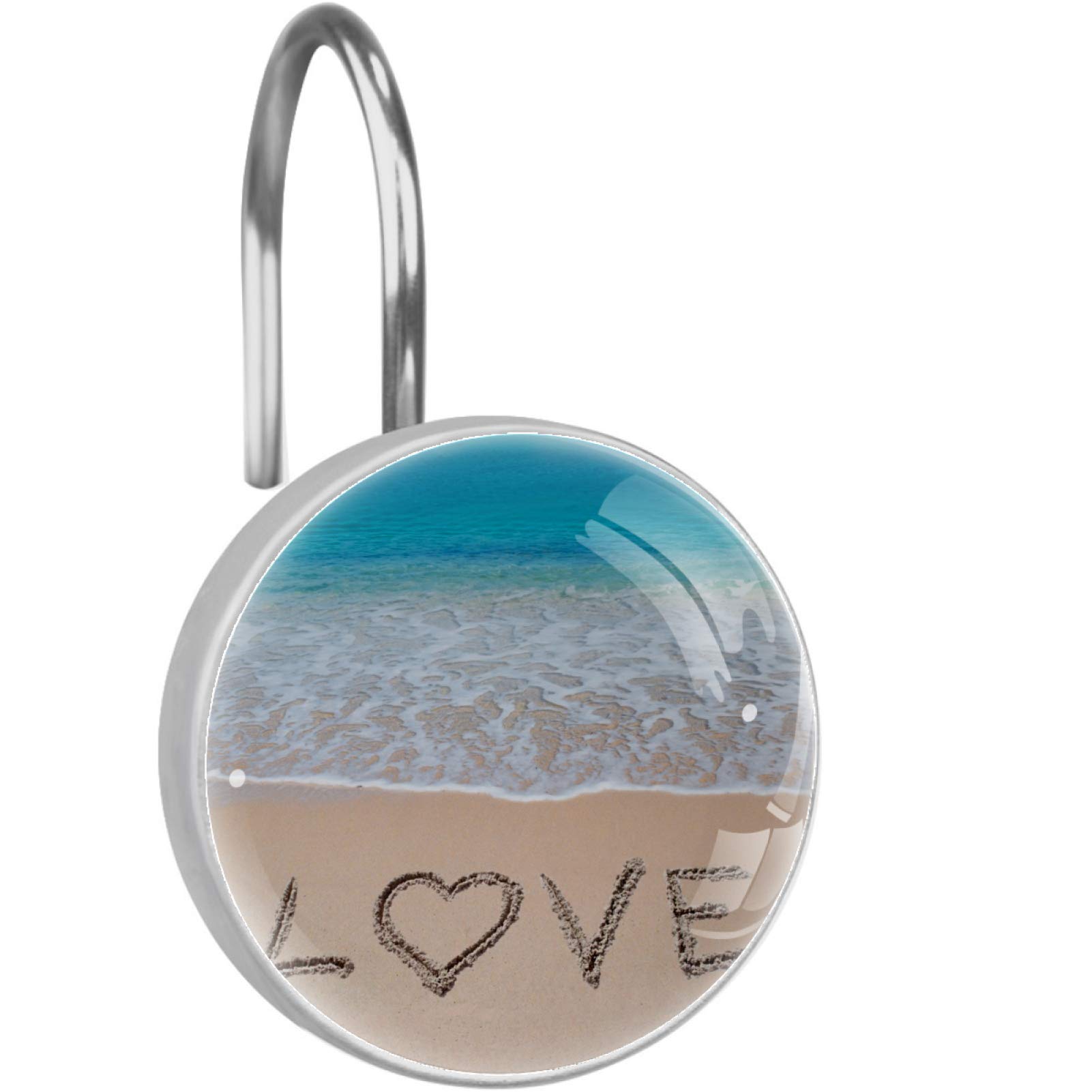 Nigel Rustproof Metal Shower Curtain Hooks - 12 Pack, Beach Love Theme Bathroom Decor, Durable Shower Rings for Curtains | Perfect for Coastal Style Bathrooms & Vacation Home Decor
