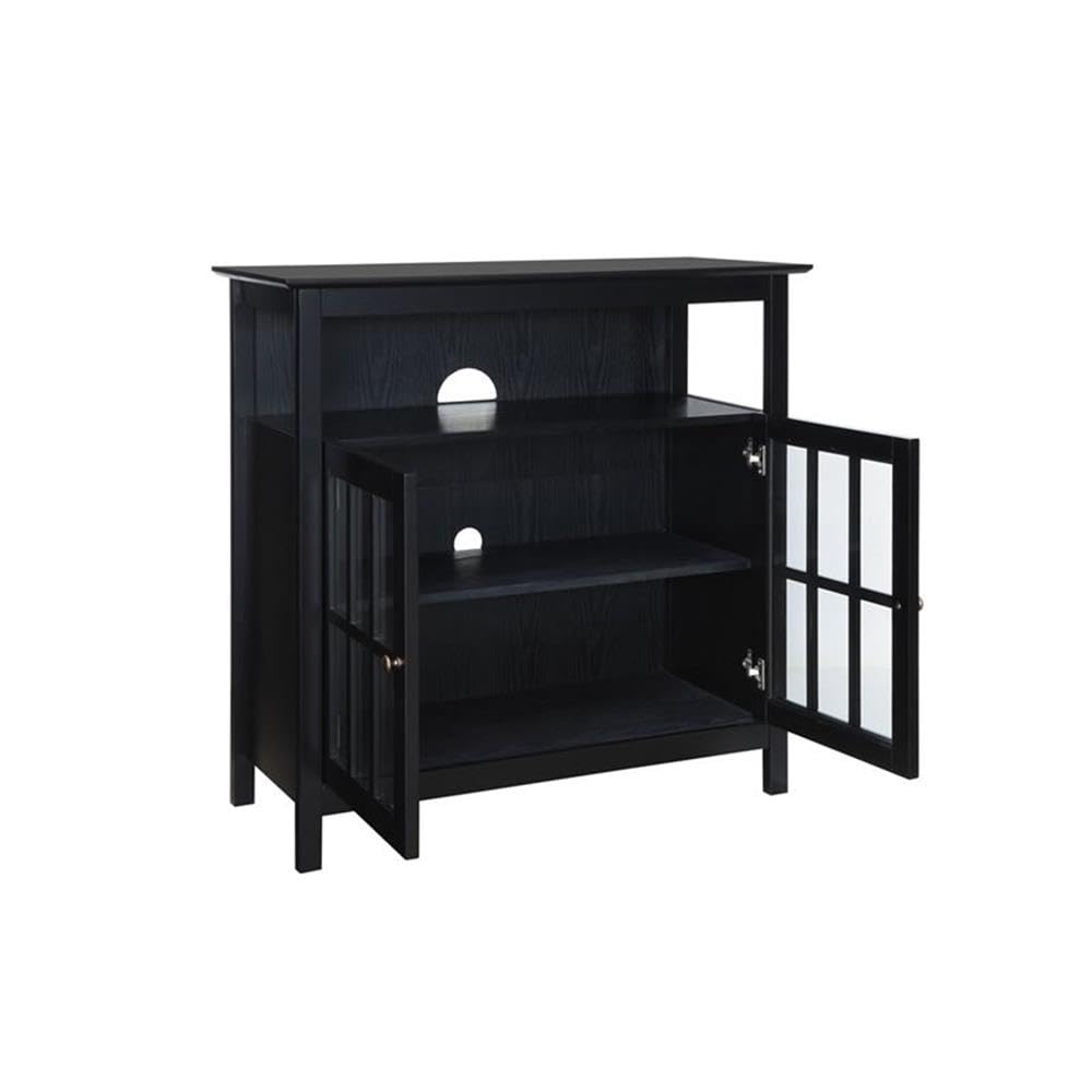Pemberly Row 42 Inch TV Stand Entertainment Center with Storage Shelves - Black Modern TV Console for Living Room, Bedroom & Home Theater Setup