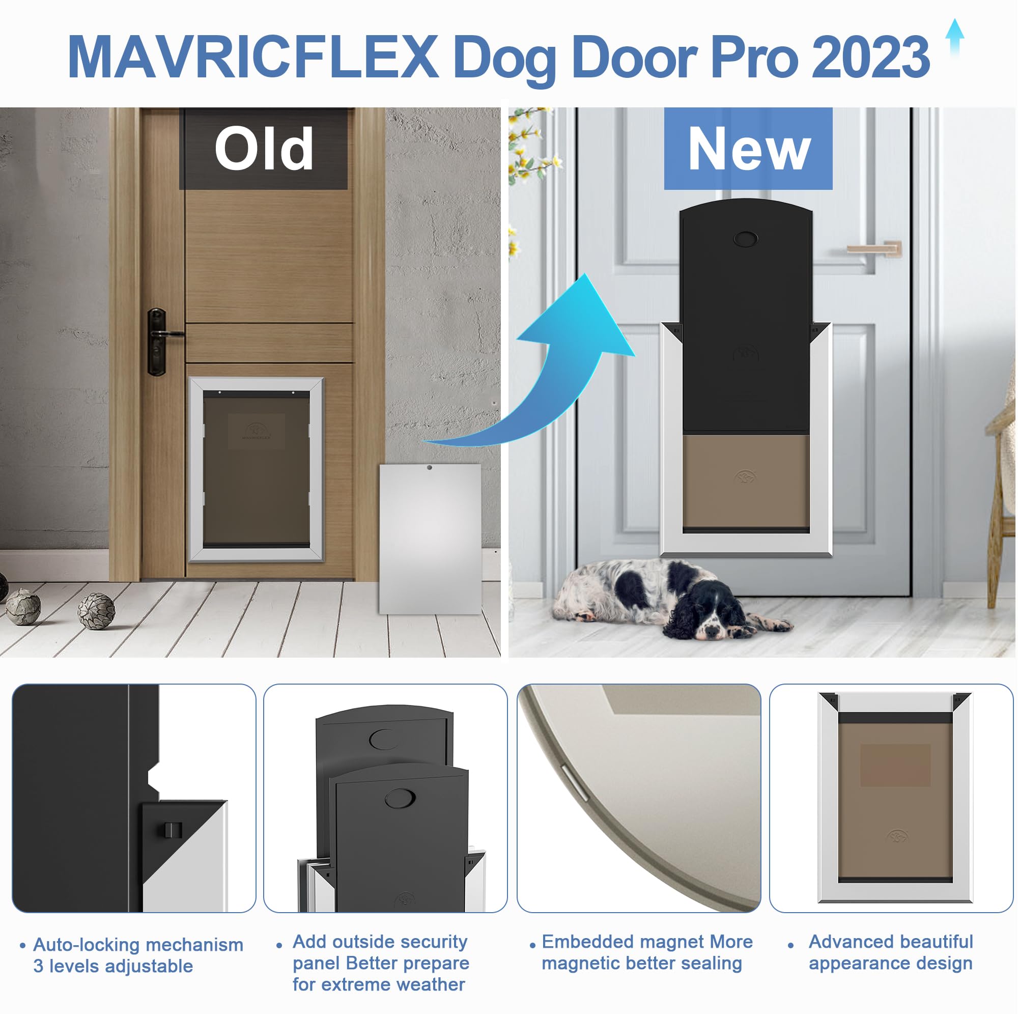 MAVRICFLEX Heavy Duty Dog Door - Double Sliding Lock Panel, Energy Efficient Rugged Aluminum Pet Door for Large Dogs Up to 40lbs - Easy Installation with Magnetic Flap - Perfect for Backyard, Patio & Indoor Use