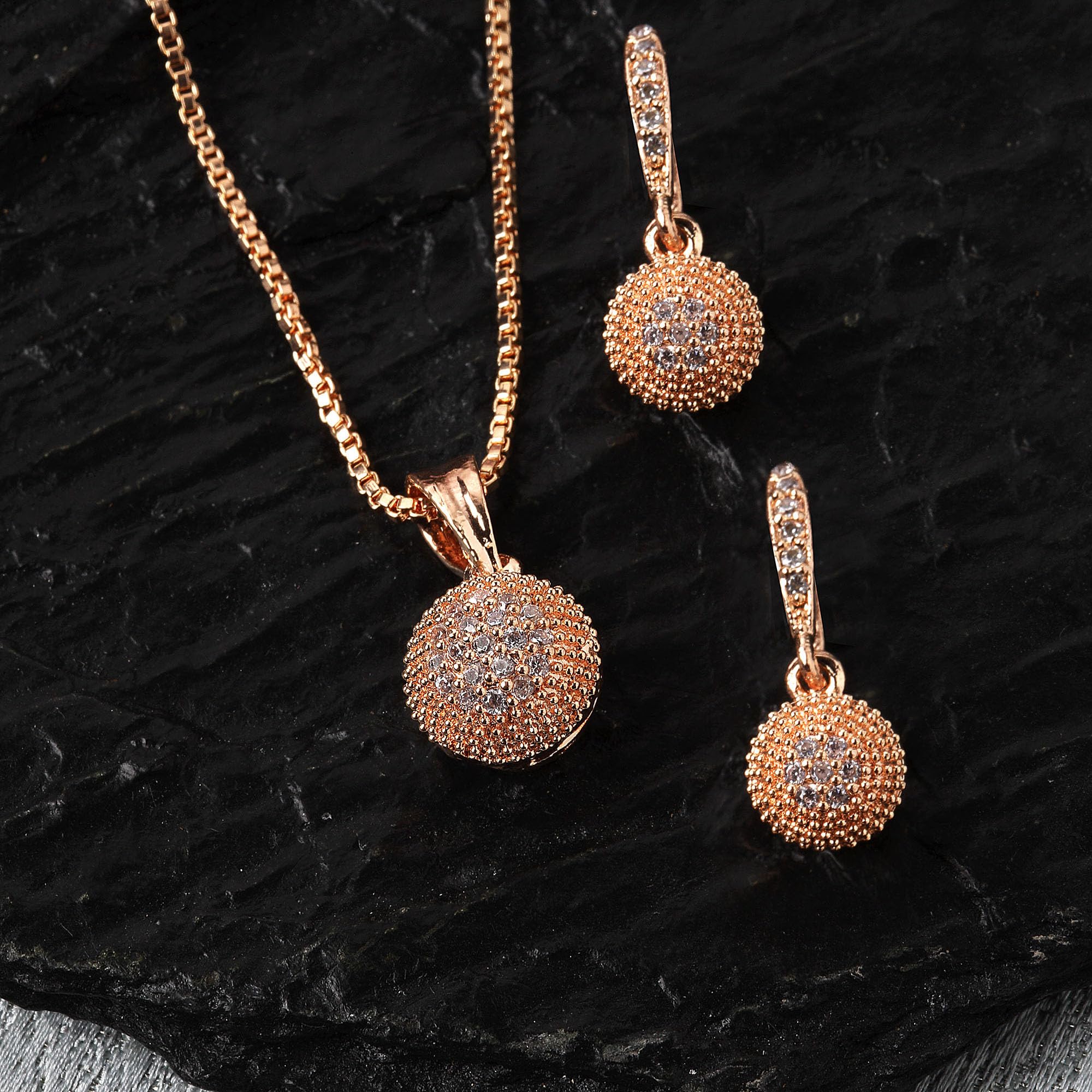 ZENEME Gold Plated Diamond Necklace for Women - Elegant Pendant Jewelry Set for Party, Wedding & Special Occasions