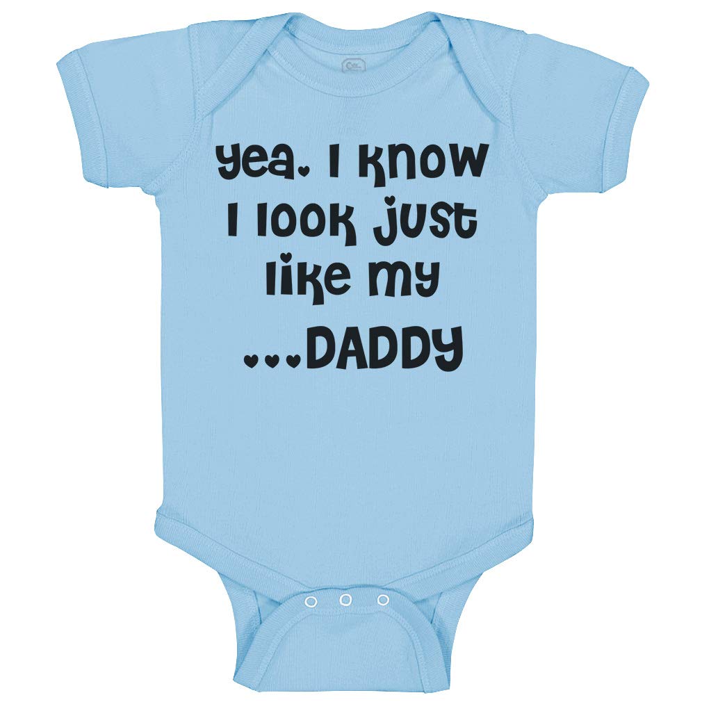 Funny Baby Bodysuit - 'Yea, I Look Just Like My Daddy' Cute Father's Day Outfit for Newborn Boys & Girls | 100% Cotton Light Blue Onesie | Perfect for Family Photos, Father's Day Gifts & Newborn Photoshoots