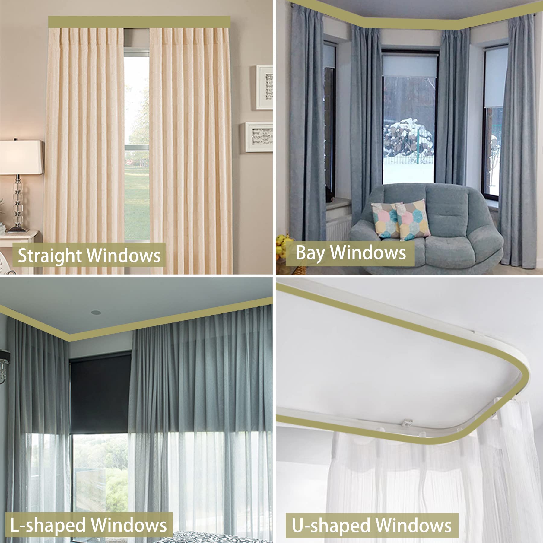 Premium Ceiling Curtain Track System - Flexible & Durable Design for Smooth Gliding - Perfect for Shower Enclosures, RV Room Dividers, Windows & Home Decor - Enhances Privacy & Modern Aesthetics in Bedrooms, Living Rooms & Commercial Spaces