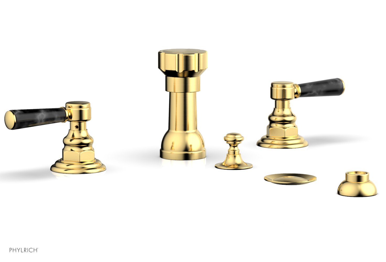 HENRI Four Hole Bidet Faucet Set with Black Marble Lever Handles - Model 161 62 - Perfect for Modern Bathroom Renovations and Luxury Home Upgrades