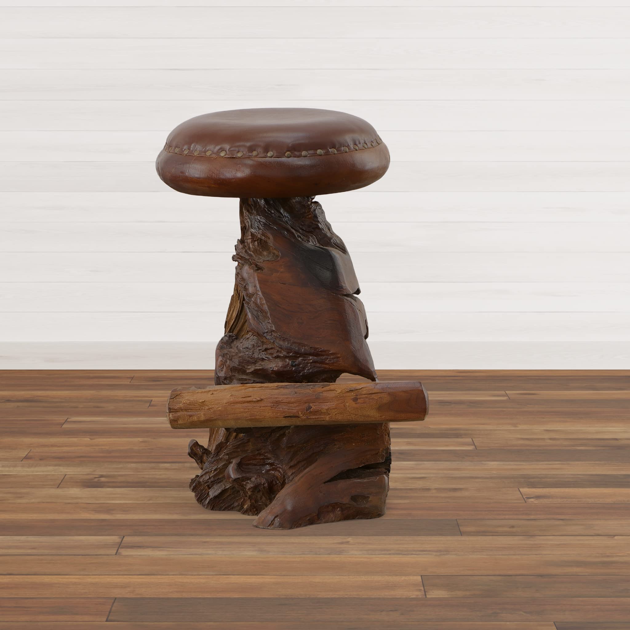 Old Growth Teak Root Counter Stool - Rustic Bar Stool for Kitchen Island, Breakfast Nook & Outdoor Dining - Solid Wood Bar Height Stool with Natural Wood Grain
