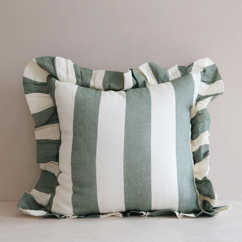 Linen Pillow Cover Mint Stripe - Breathable & Soft Decorative Pillowcase for Bedroom, Living Room, Sofa - Home Decor Accent for Modern & Bohemian Style