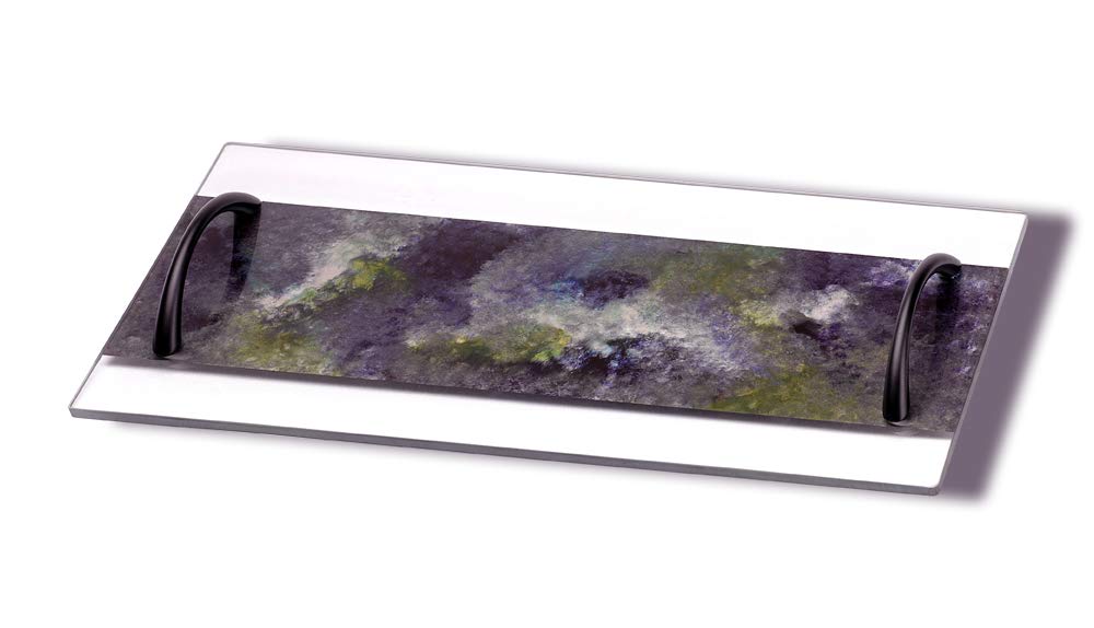 Hand Painted Glass Serving Tray with Handles - 16