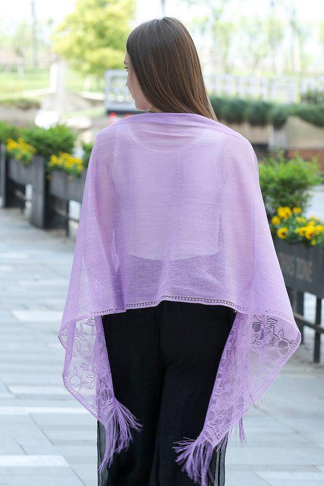 Elegant Lace Shawl with Tassels - Women's Fashion Scarf for Weddings, Parties & Evening Events (Style CJ0107)