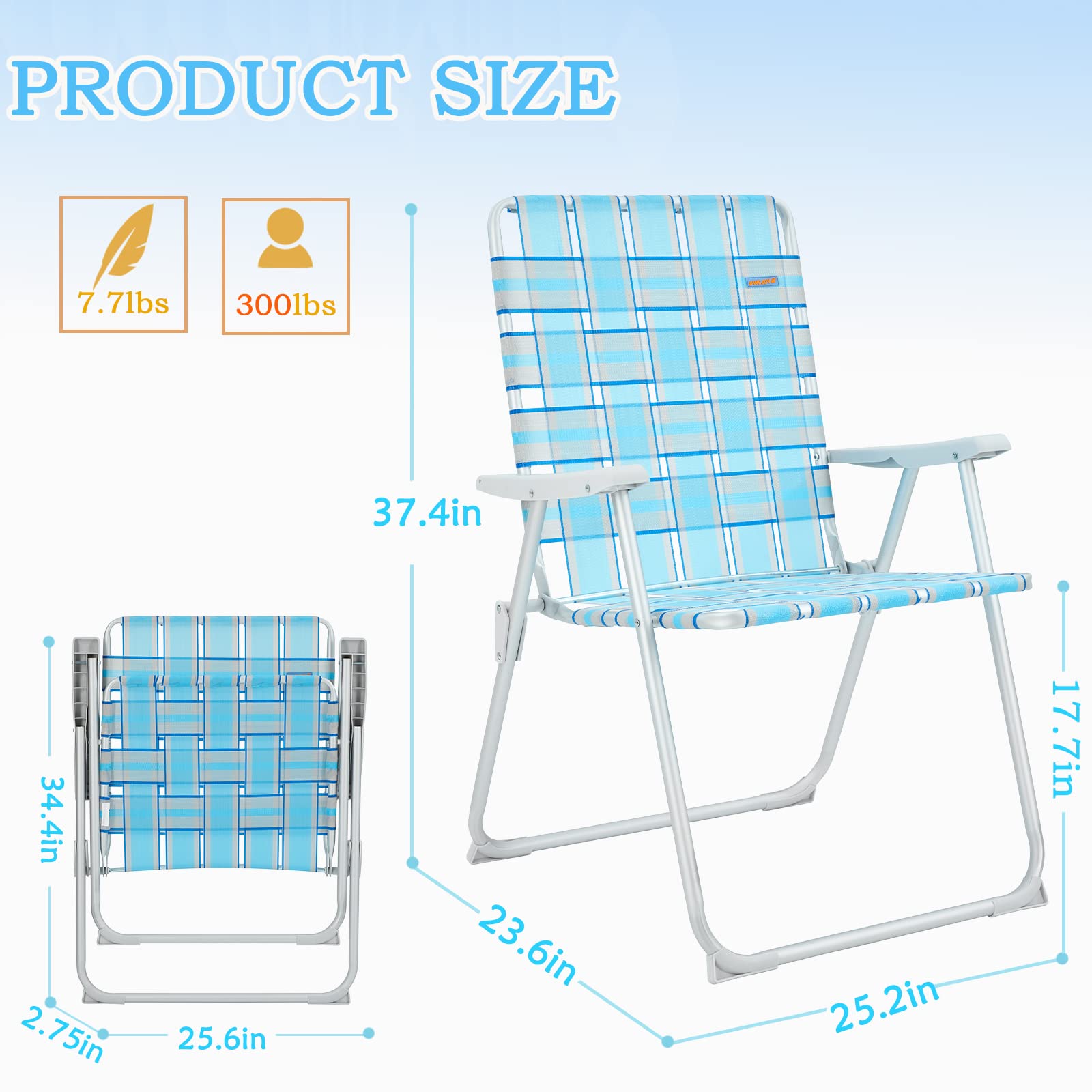 WEJOY Extra Wide Oversized Folding Beach Chair - Lightweight Aluminum Frame & Webbed Design for Adults - Portable Camping, Lawn, and Outdoor Chairs - Perfect for Beach, Backyard, Picnics, and Indoor Use