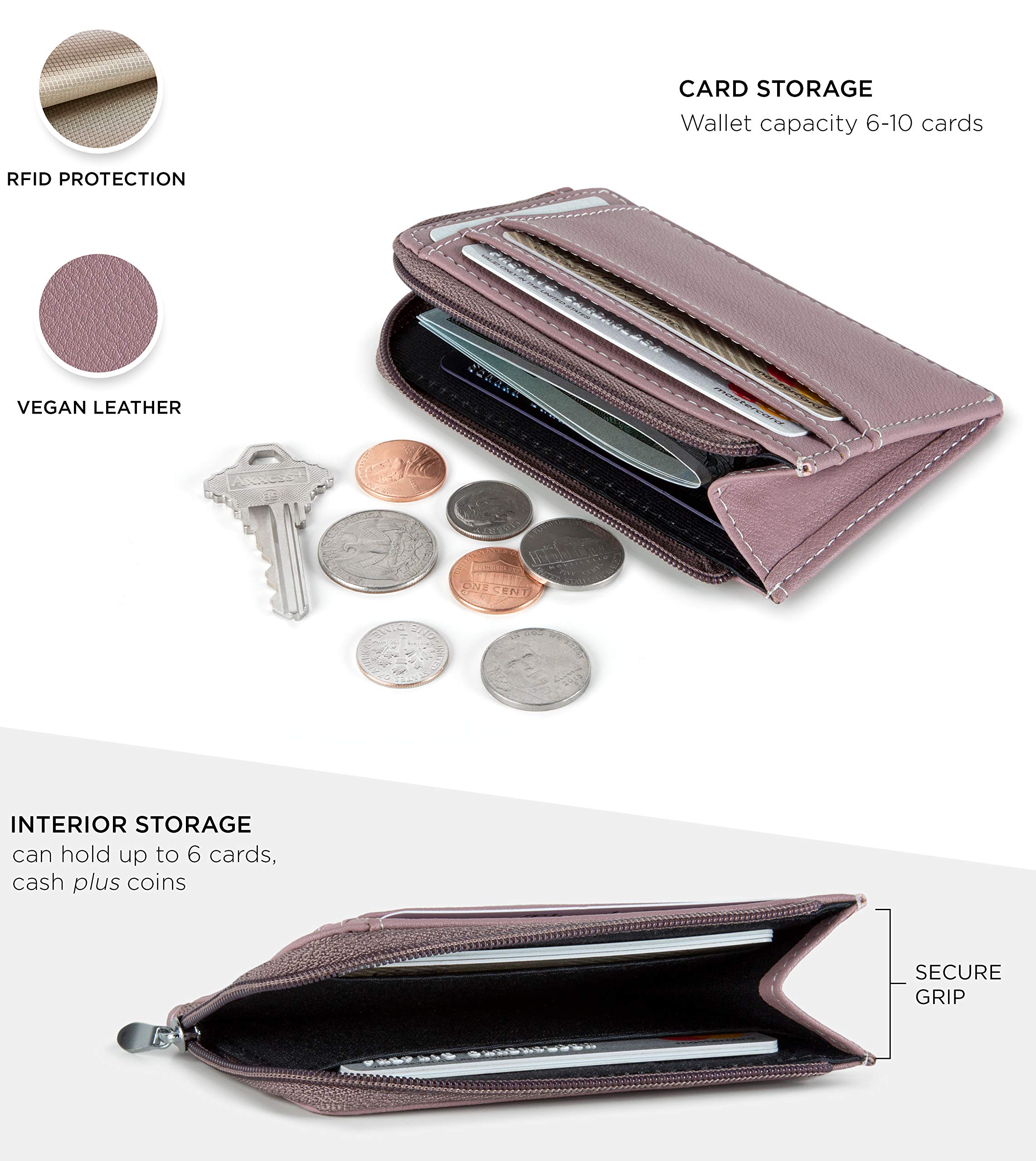 SERMAN BRANDS Women's RFID Blocking Leather Wallet - Compact Zipper Credit Card Holder & Mini Purse for Everyday Use, Travel, and Gift Giving