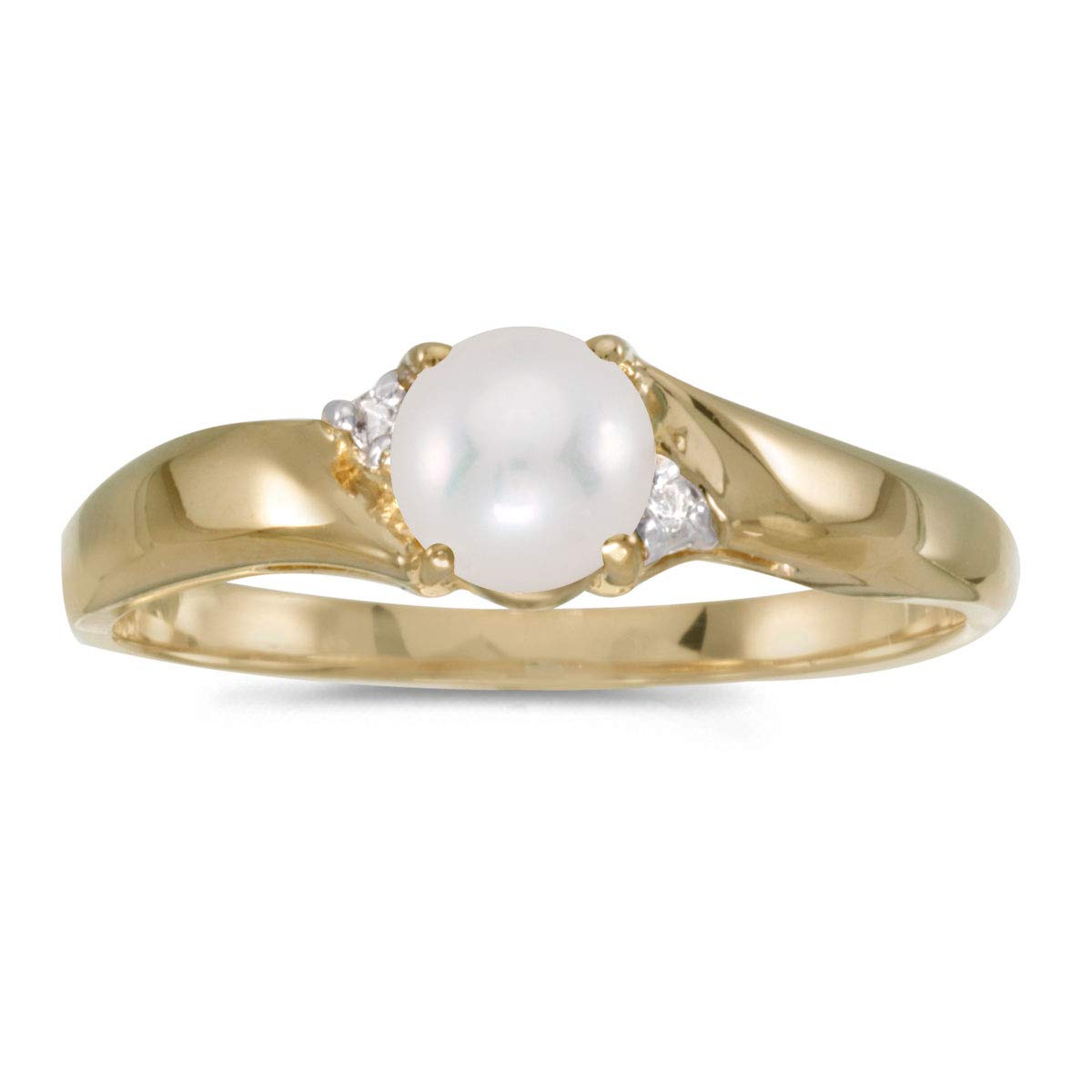 10K Yellow Gold Freshwater Cultured Pearl and Diamond Ring for Women - Elegant Bridal Jewelry, Anniversary Gift, Wedding Band, Engagement Ring, Special Occasion Present