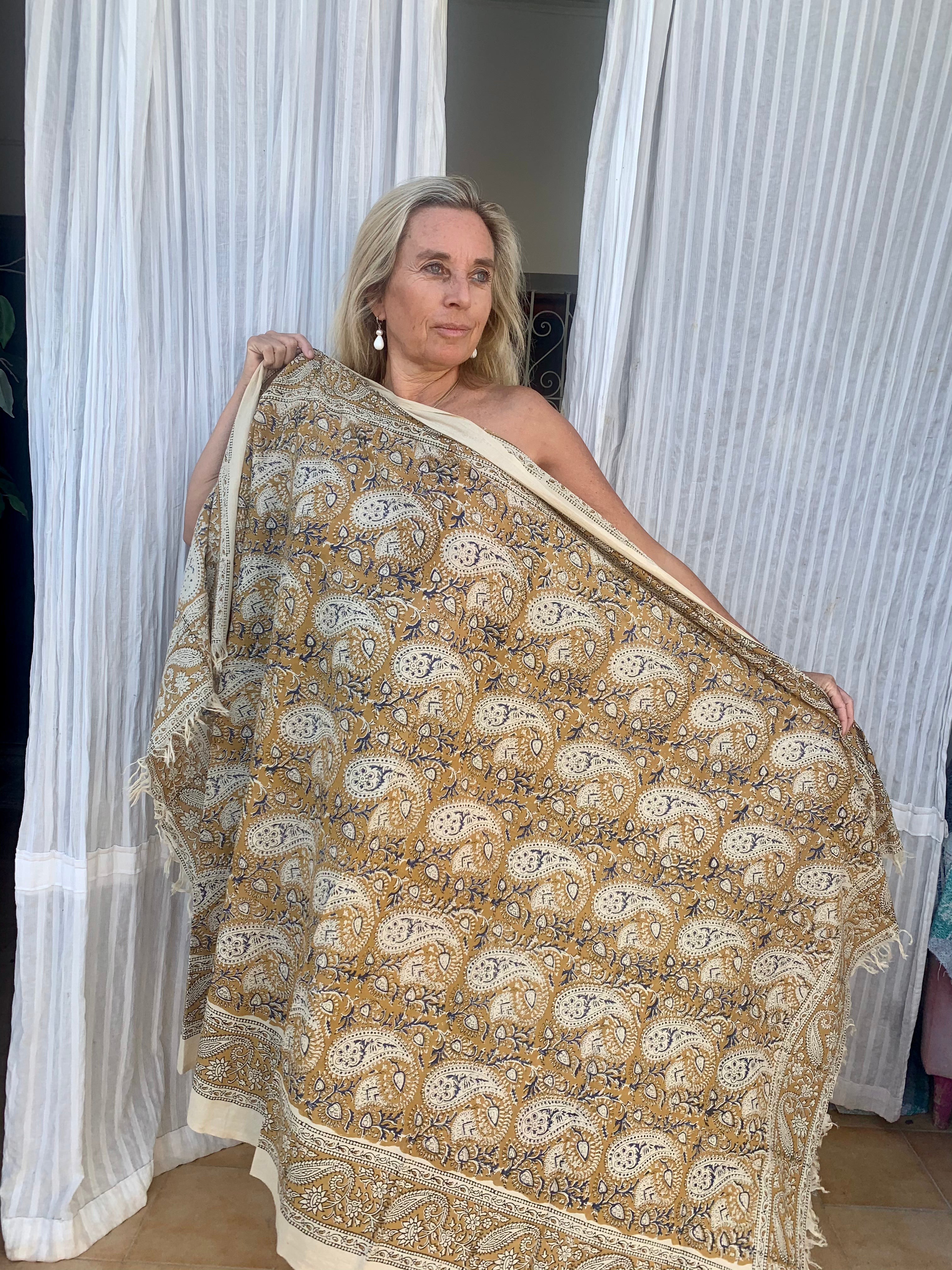 Large Size Sarong or Pareo - Block Print Design - New Collection - Perfect for Beach, Pool, and Summer Vacations