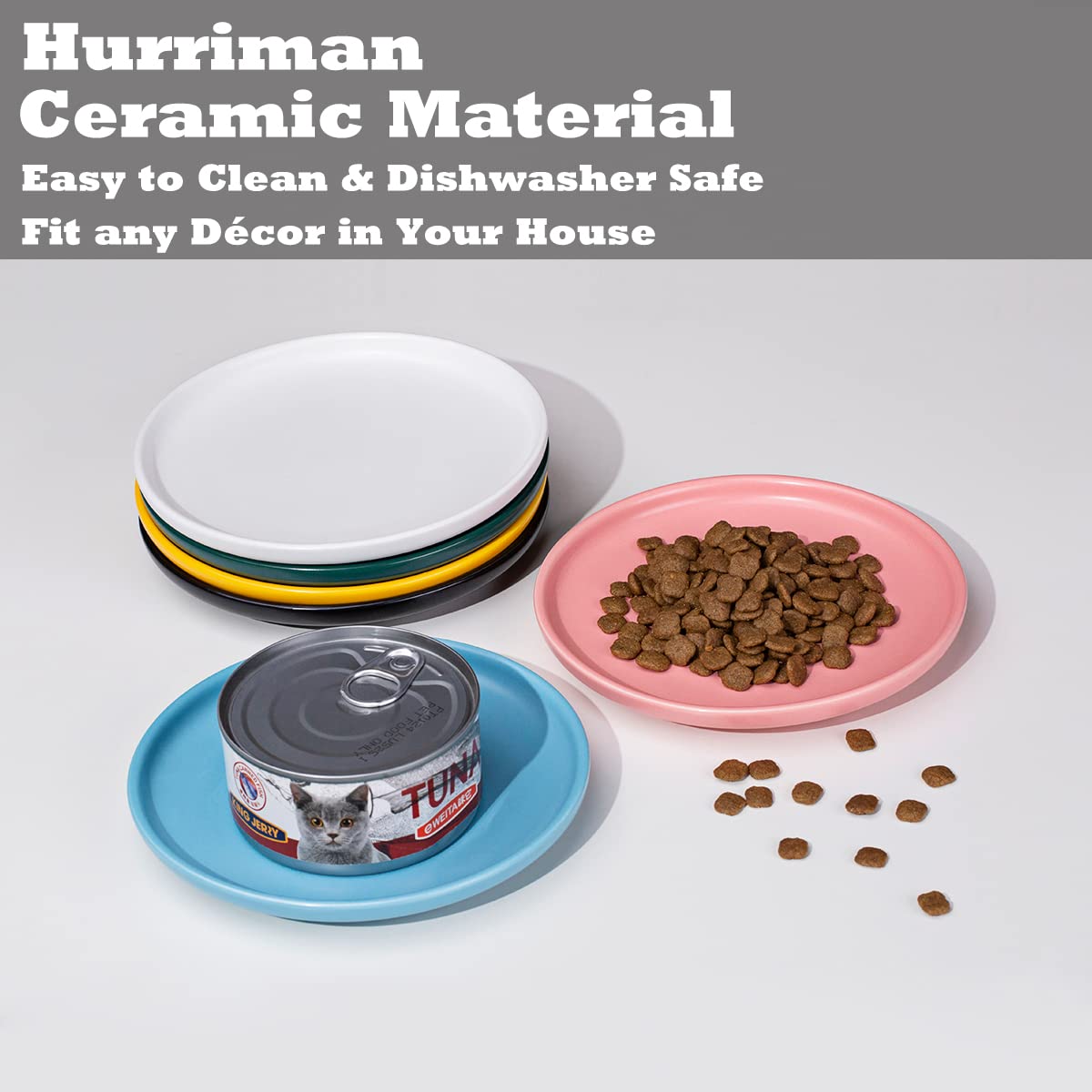 Hurriman 6-Inch Ceramic Shallow Cat Dish - Whisker Fatigue Free Pet Food Bowl for Cats & Kittens - Wide Flat Plate for Flat-Faced Dogs - Perfect for Wet/Dry Food & Water - Durable & Easy to Clean Pet Feeding Solution