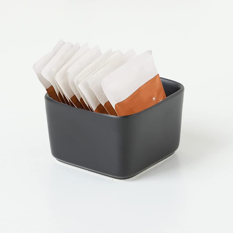 123Arts White Ceramic Sugar Packet Holder & Tea Bag Bowl - Square Snack Bowl for Coffee, Tea, Office, Kitchen, Restaurant, and Home Decor