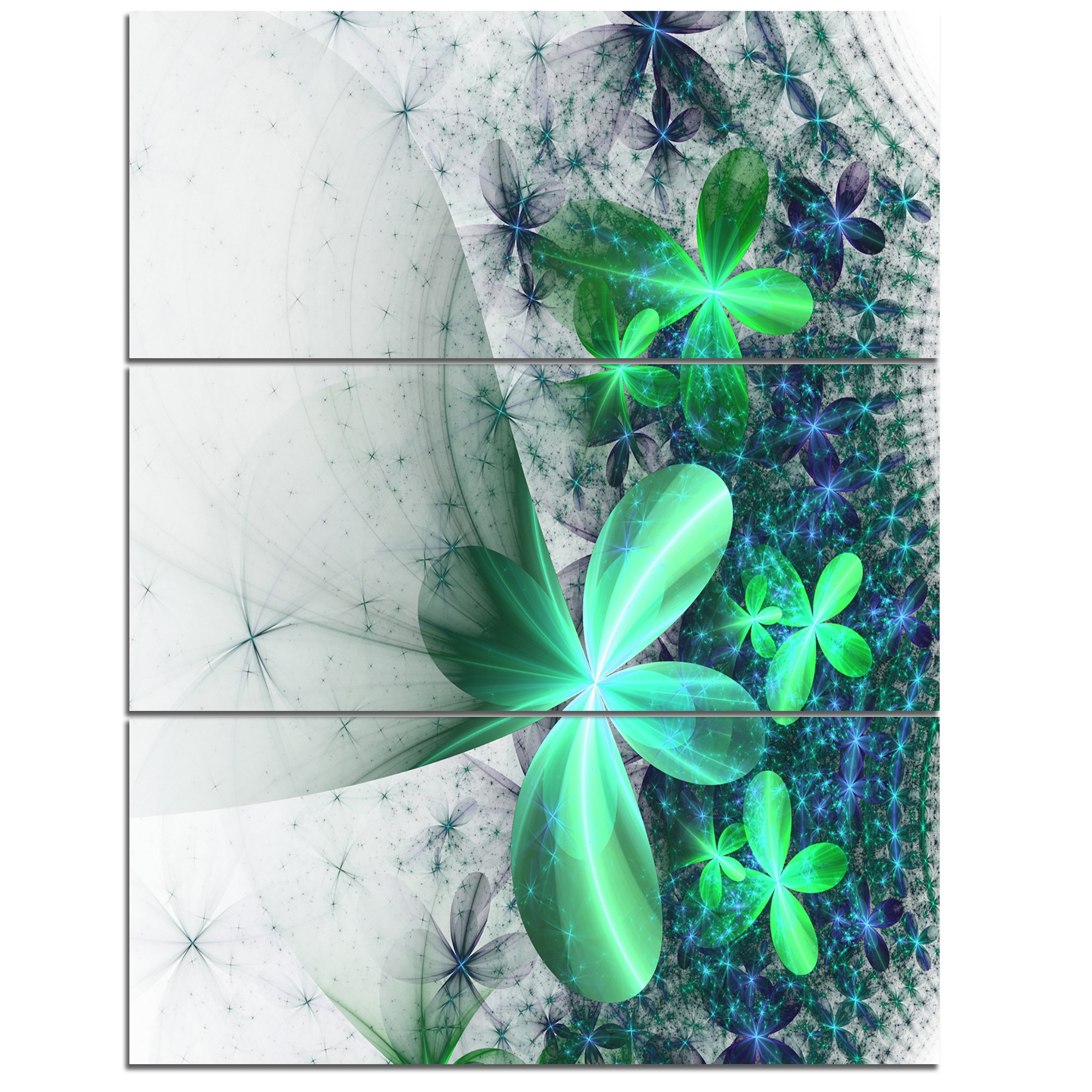 Designart MT11950-3PV Sparkling Green & Blue Fractal Flower Modern Floral Metal Wall Art Set (3 Panels, 28x36 Inches) - Contemporary Home Decor for Living Room, Bedroom & Office