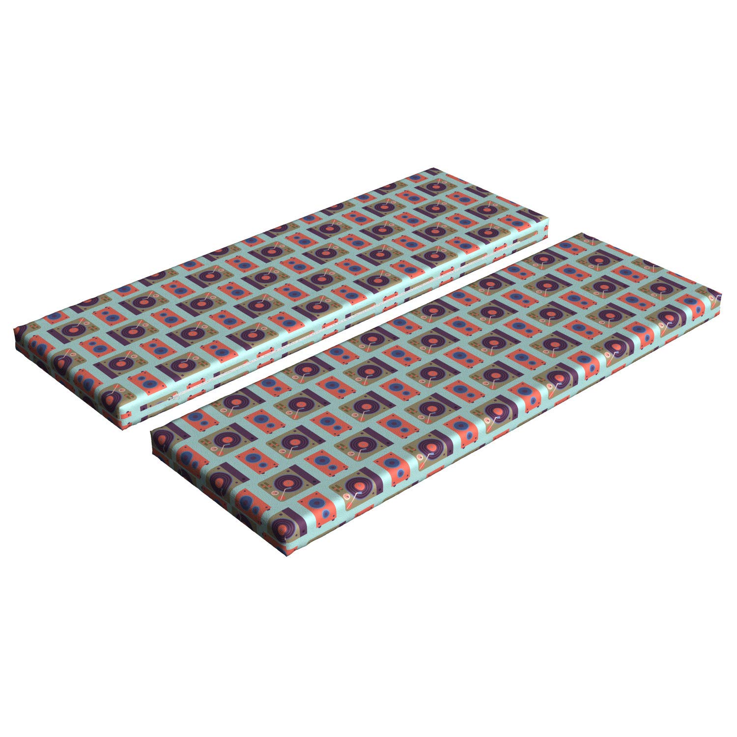Ambesonne Hip Hop Bench Cushion Set of 2 - Night Club DJ Equipment Design with Turntables, Mixer & Speakers in Pastel Colors, 45