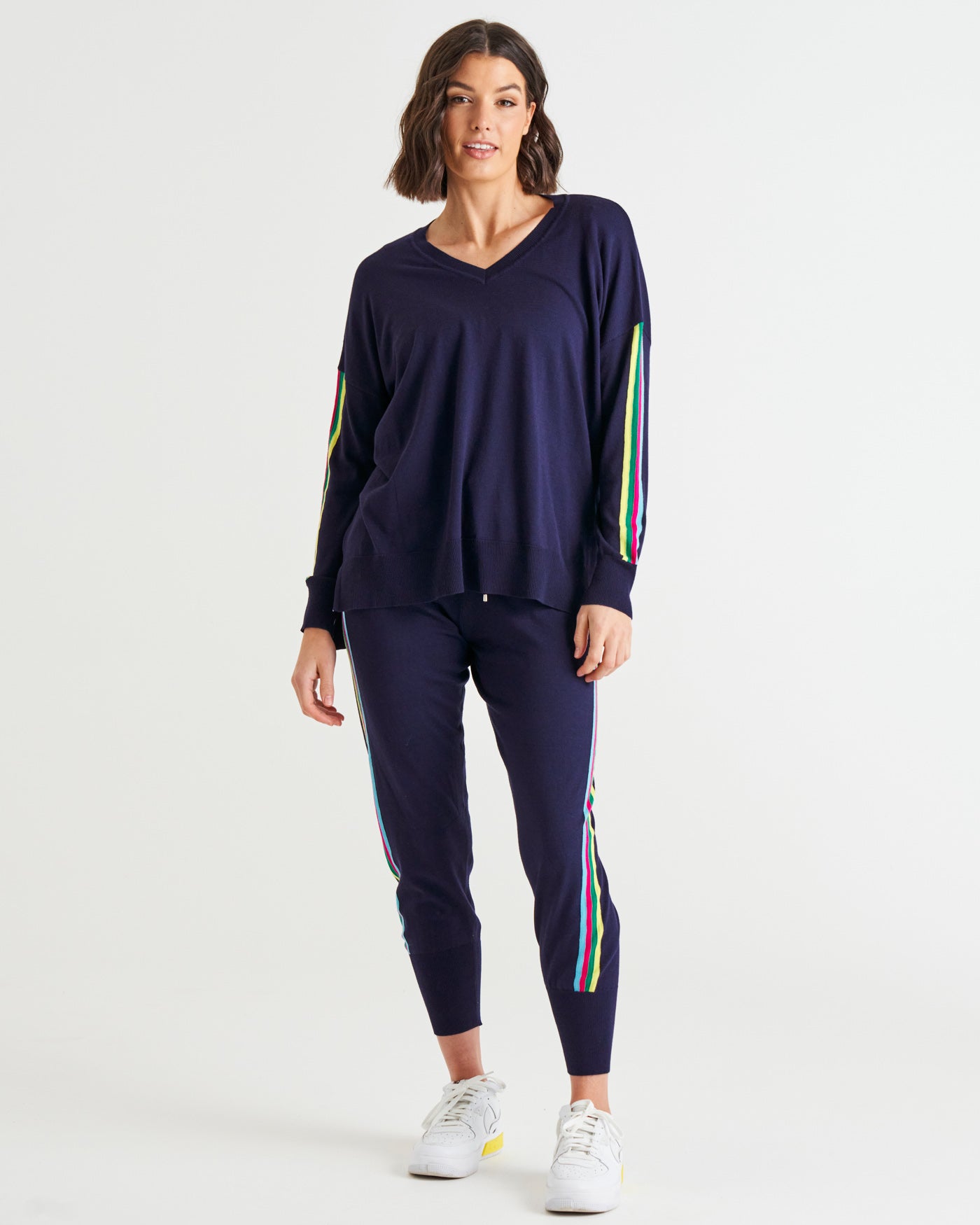 Betty Basics Women's Karina Sweater - Soft Blue Rainbow Knit Pullover for Casual Wear & Cozy Outfits | Perfect for Fall Fashion, Weekend Outings & Layered Looks