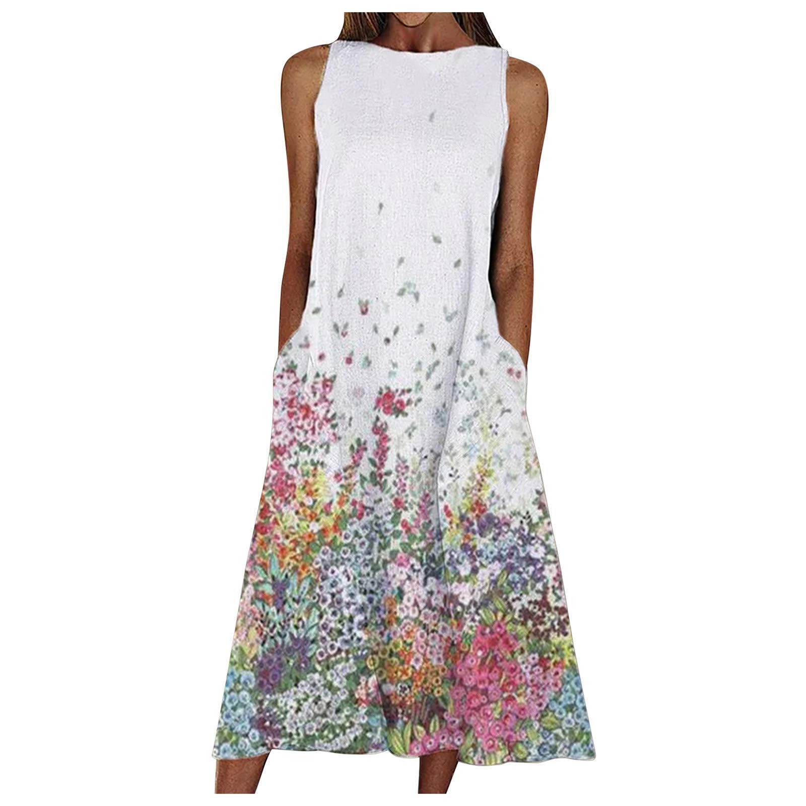 Women's Casual Printed Short Sleeve Round Neck Loose Ankle-Length Dress - Summer Fashion, Beach Wear, Vacation Outfit, Daily Comfort Wear