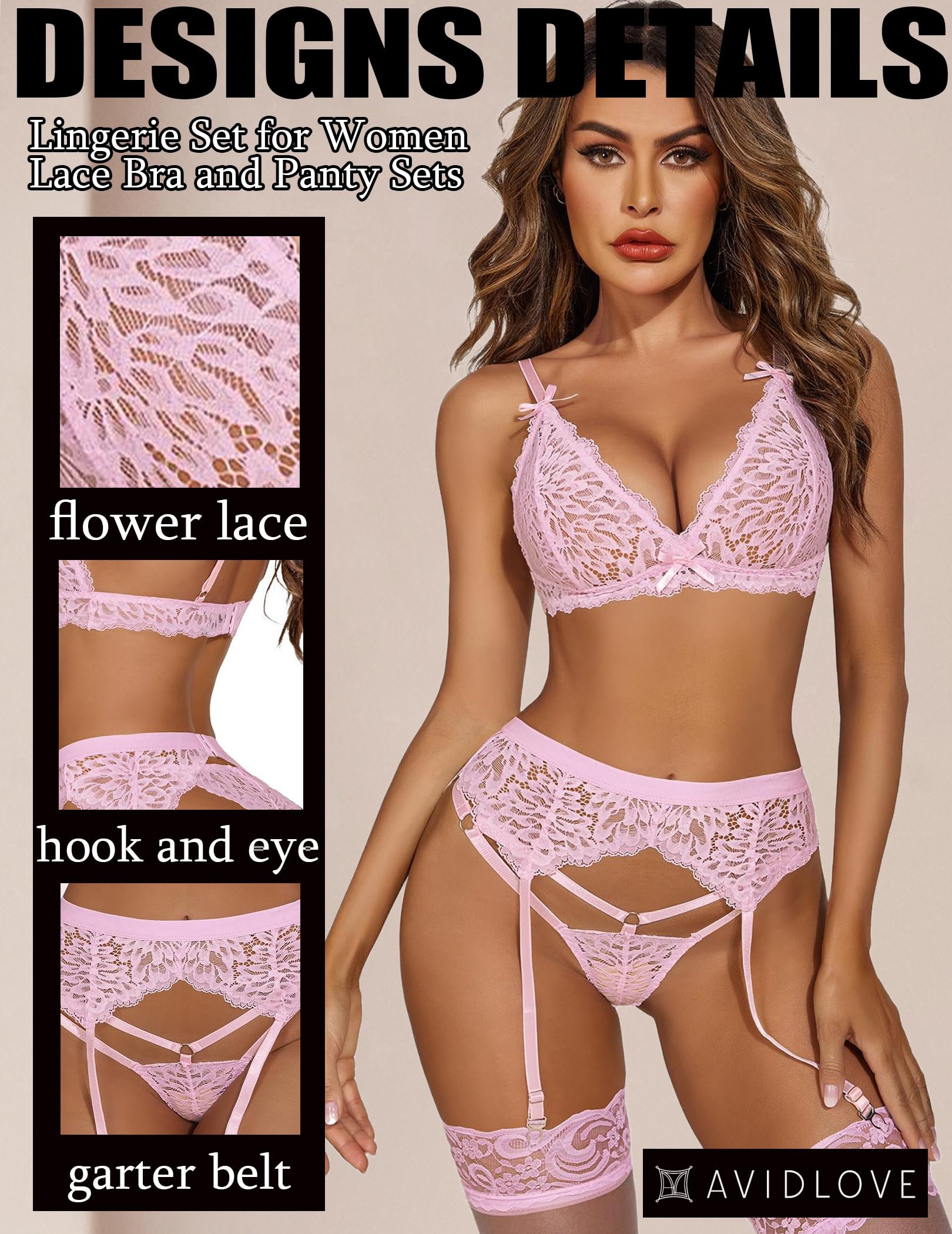 **Avidlove Women's 3-Piece Lace Lingerie Set - Sexy Bralette, Panty & Garter Belt for Valentine's Day & Boudoir Photography**    *Optimized for SEO with keywords like 