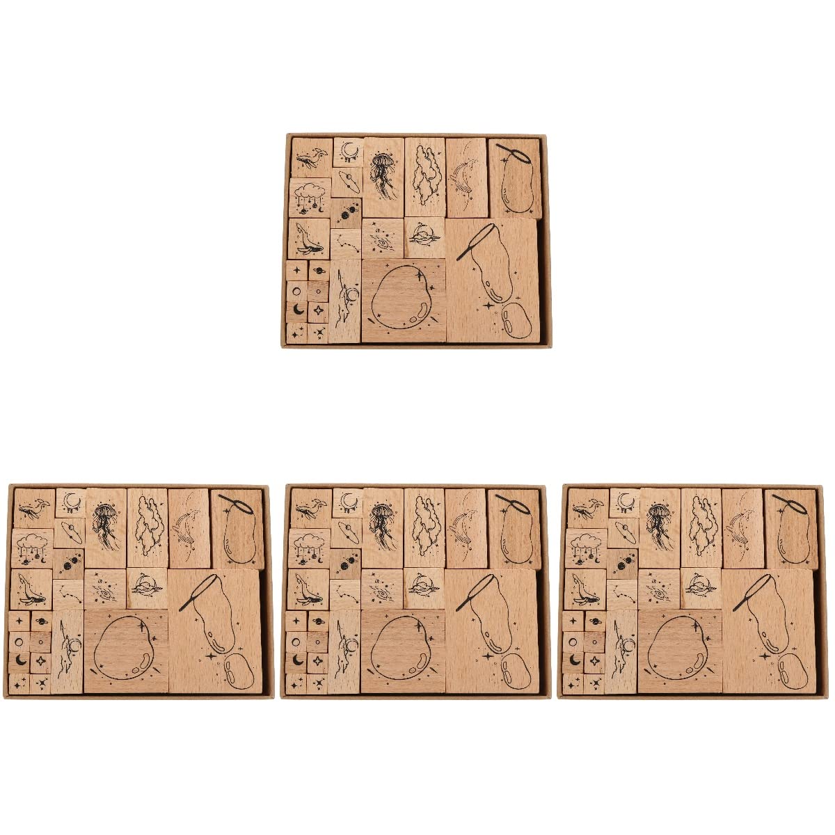 VICASKY 96 Pcs DIY Wooden Stamps Set - Decorative Stars & Sea Pattern Seals for Scrapbooking, Card Making, Journaling & Craft Projects - Perfect for DIY Art, Home Decor & Gift Wrapping