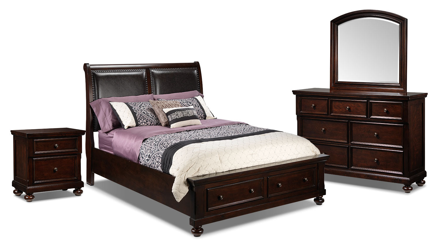 Chester 6-Piece King Size Bedroom Set with Storage - Cherry Finish | Complete Bedroom Furniture Package for Master Suite & Guest Rooms