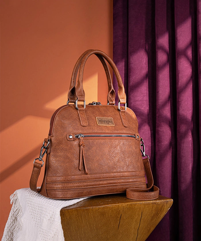 Wrangler Dome Satchel Crossbody Bag for Women & Men - Durable Leather Shoulder Bag - Perfect for Travel, Work & Everyday Use