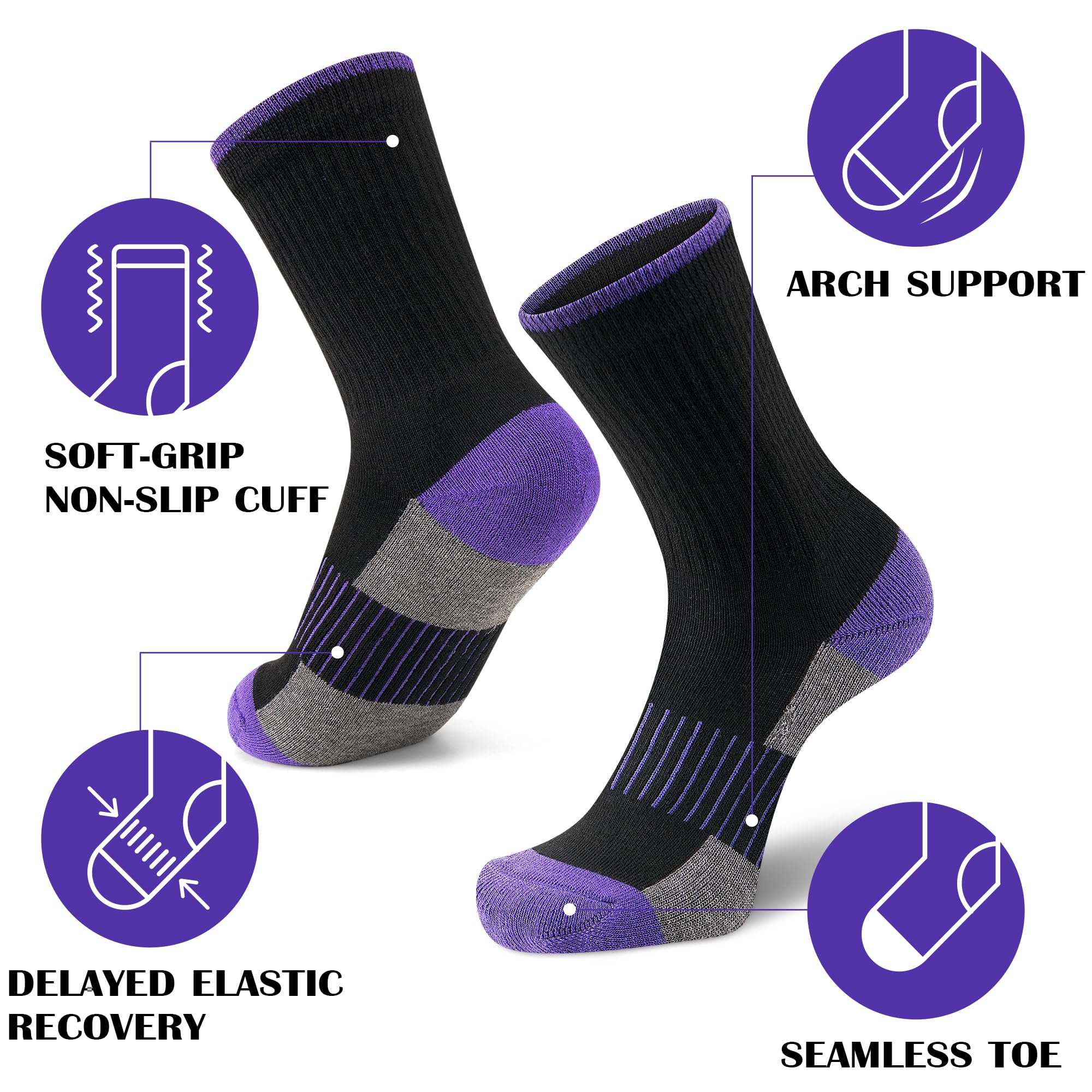 Gonii Women's Thick Cushioned Hiking & Running Athletic Crew Socks - 5 Pairs Pack for Outdoor Sports, Gym Workouts and Everyday Comfort