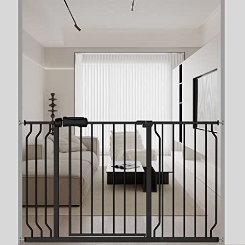 Extra Wide Baby Gate with Auto Close - 24.02-81.50 Inch Adjustable Pressure Mount Safety Gate for Stairs, Doorways & Kitchen - Black Metal Pet & Child Proof Barrier for Home Safety (48.05-52.74