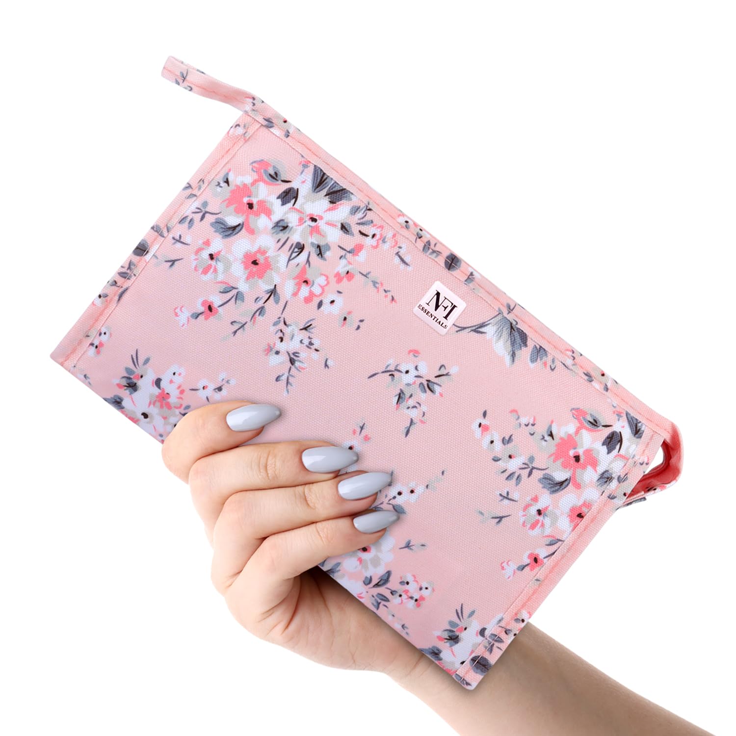 NFI Essentials PU Floral Print Makeup Pouch for Women - Waterproof Cosmetic Bag, Travel Toiletry Organizer, Vanity Case for Makeup Brushes & Accessories | Perfect for Travel, Gym, Daily Use & Gift