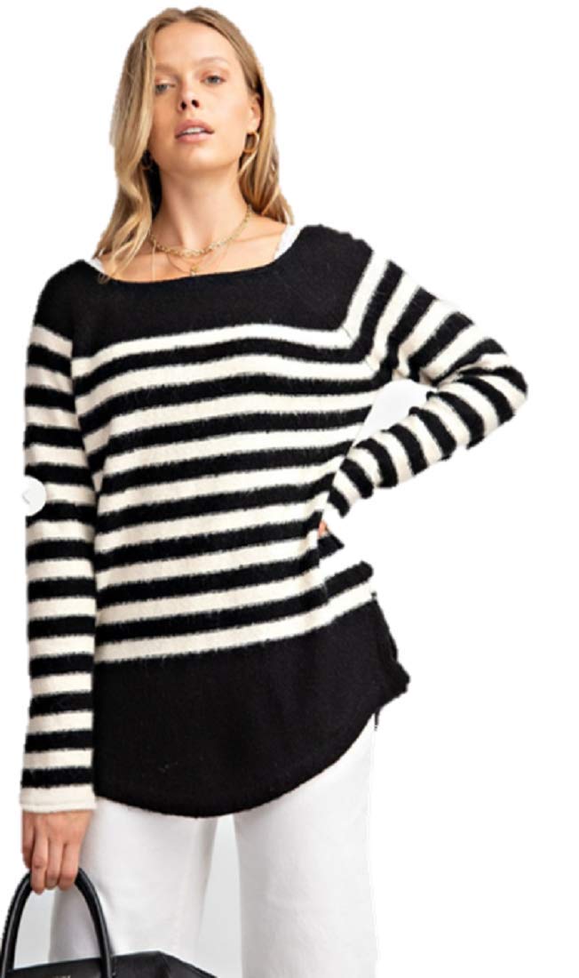 Women's Ultra Soft Striped Knit Sweater - Cozy & Stylish Pullover for Casual Wear, Office, and Fall Outfits | Fashionable & Comfortable