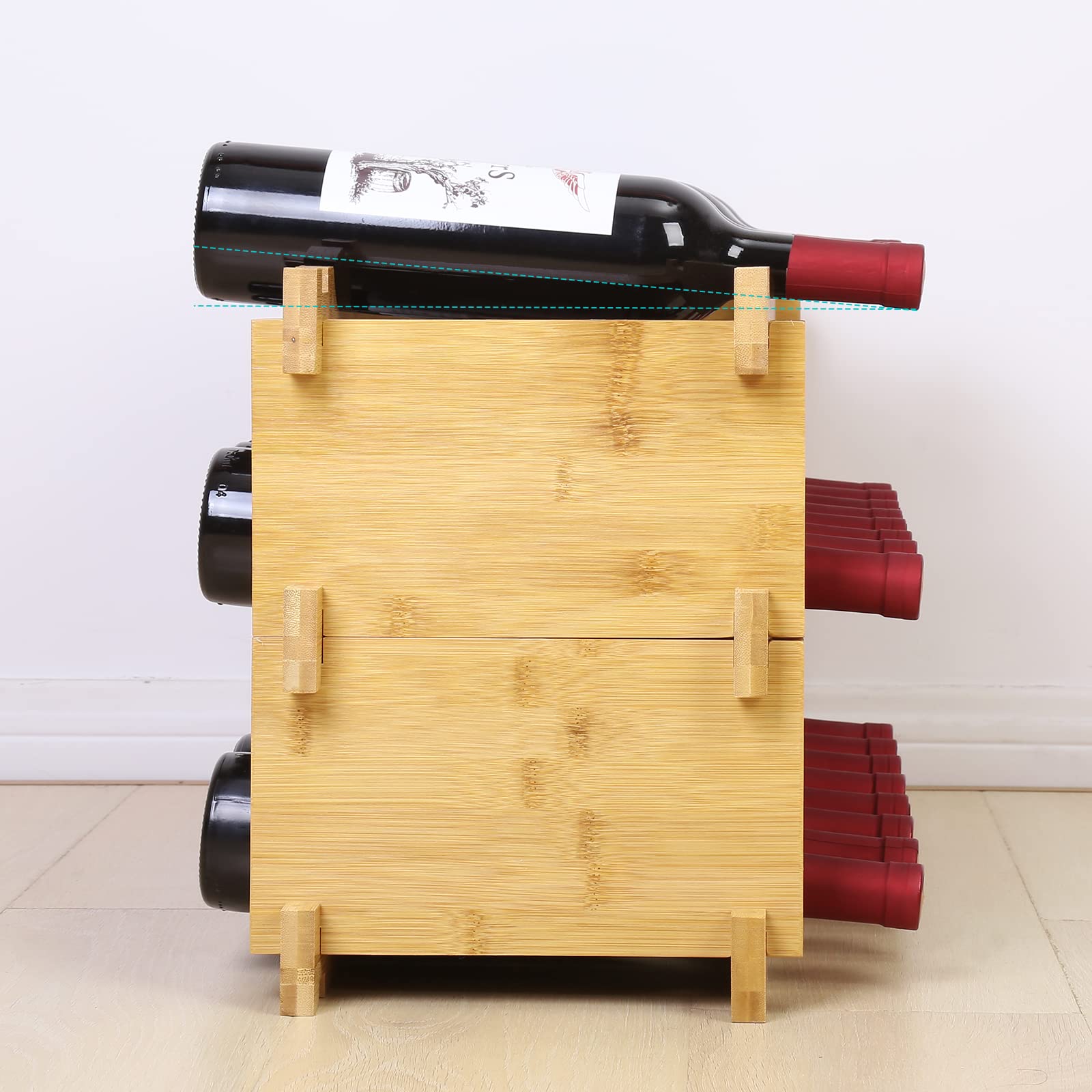 Finnhomy 27-Bottle Bamboo Wine Rack - 3-Tier Stackable Wine Storage Shelf for Kitchen, Bar & Dining Room - Natural Wood Wine Bottle Holder Organizer for Home & Office Decor