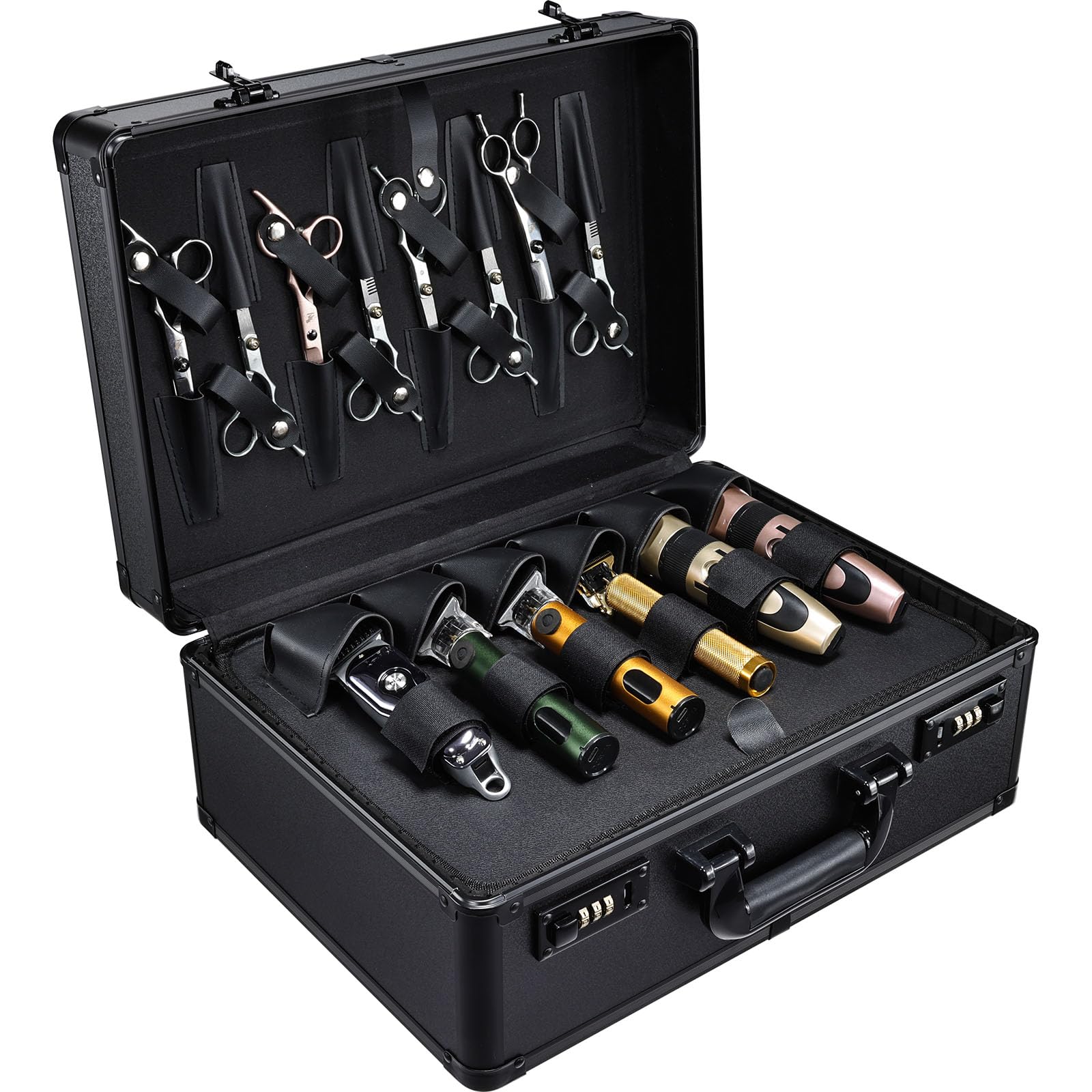 Professional Barber Accessories Case - Heavy Duty Barbers Briefcase for Clippers, Scissors & Trimmers - Lockable Black Barber Organizer with Code Lock - Perfect for Salon, Travel & Mobile Hair Stylists